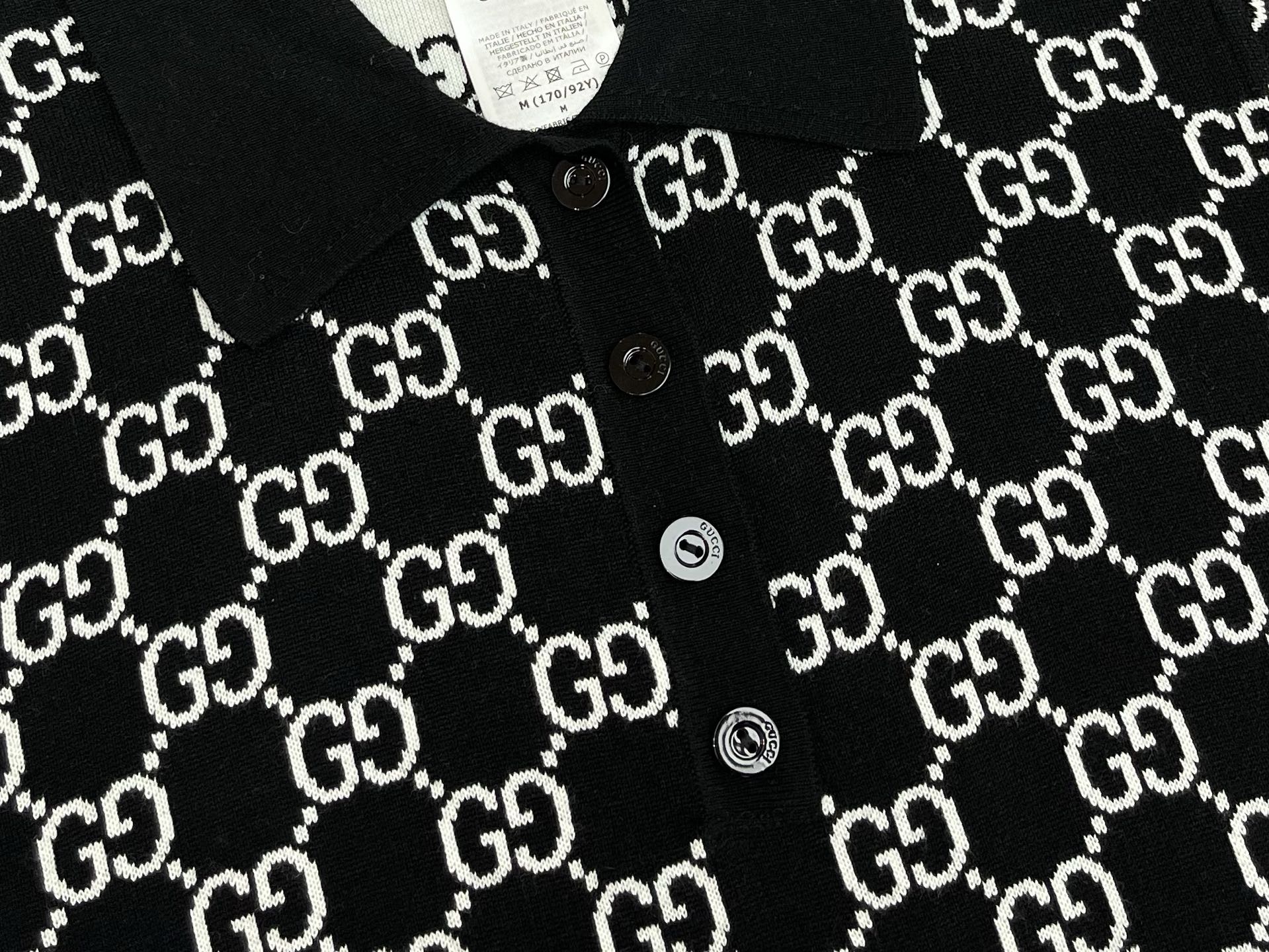 GUCCI 古驰 双面GG 羊毛提花 POLO衫 T恤  夏季 短袖 女款 黑白A5 814273-XKEJP-1070