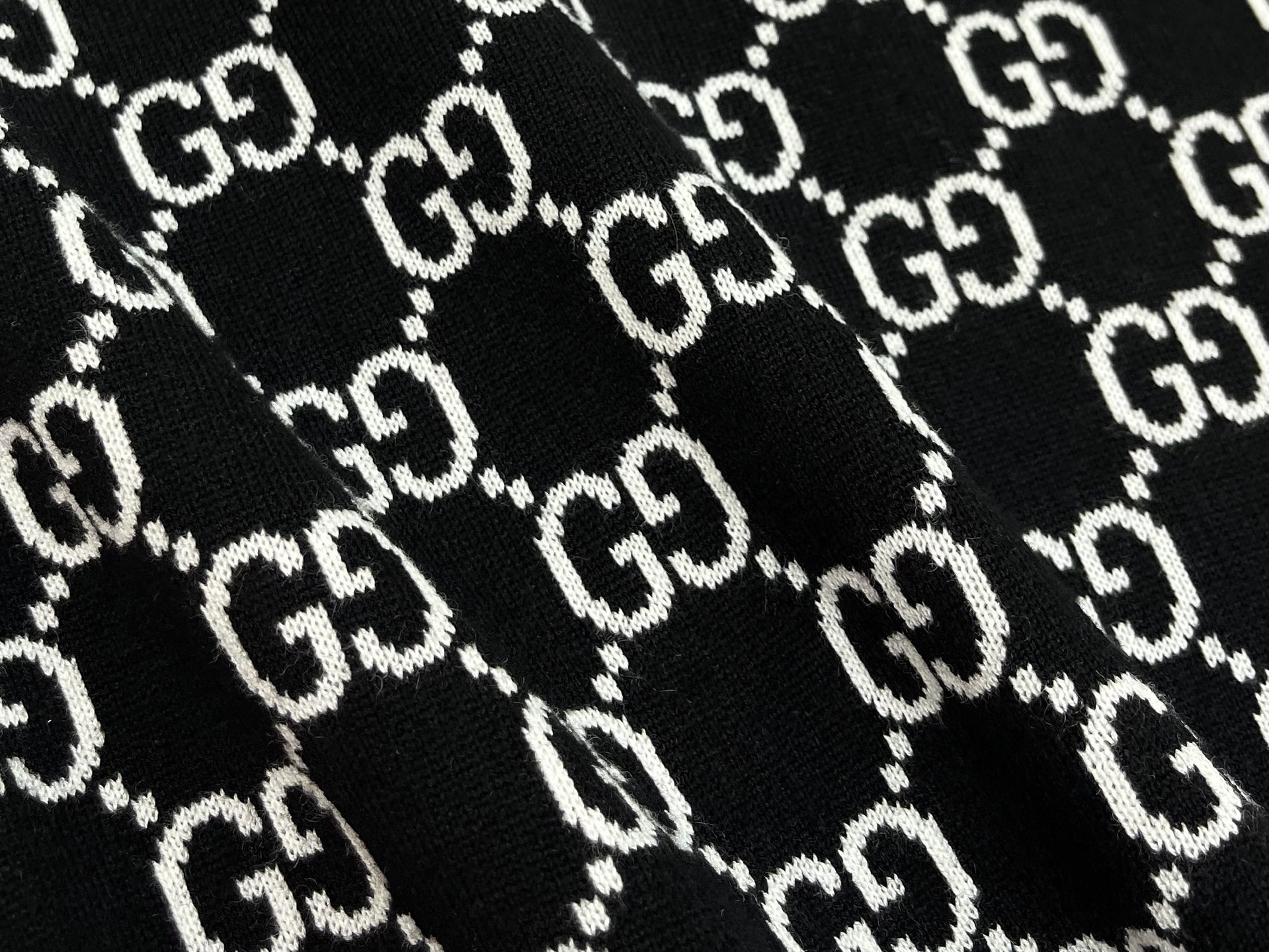 GUCCI 古驰 双面GG 羊毛提花 POLO衫 T恤  夏季 短袖 女款 黑白A5 814273-XKEJP-1070