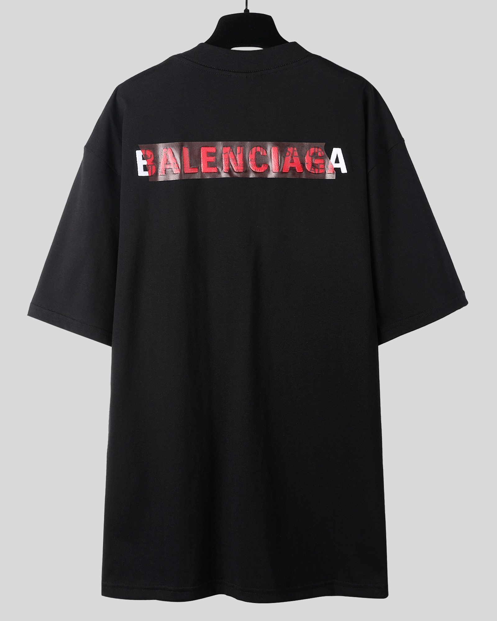 Balenciaga 巴黎世家 美纹纸胶带 印花短袖 T恤 圆领 短款 夏季 黑色A5 764235TSVG28737
