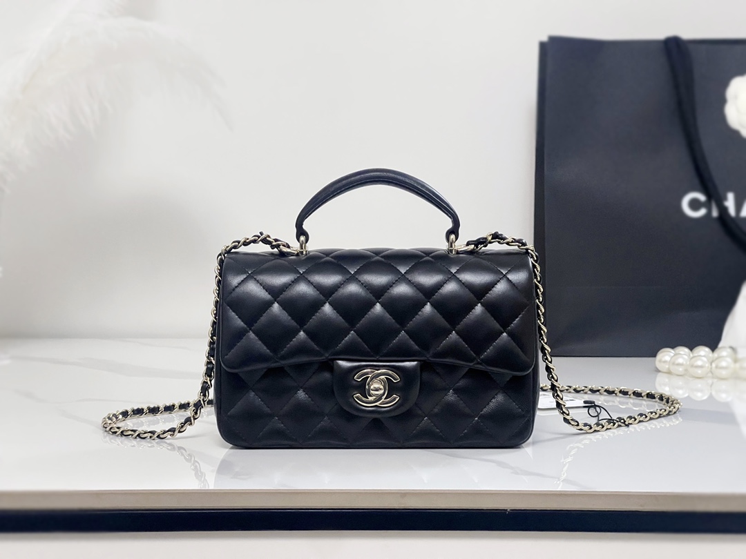 原厂皮 21 Chanel 香奈儿 Classic Flap CF 做旧五金 头层皮 手提袋 斜挎包 包包 菱格纹 2101Y821 黑色 AS4409