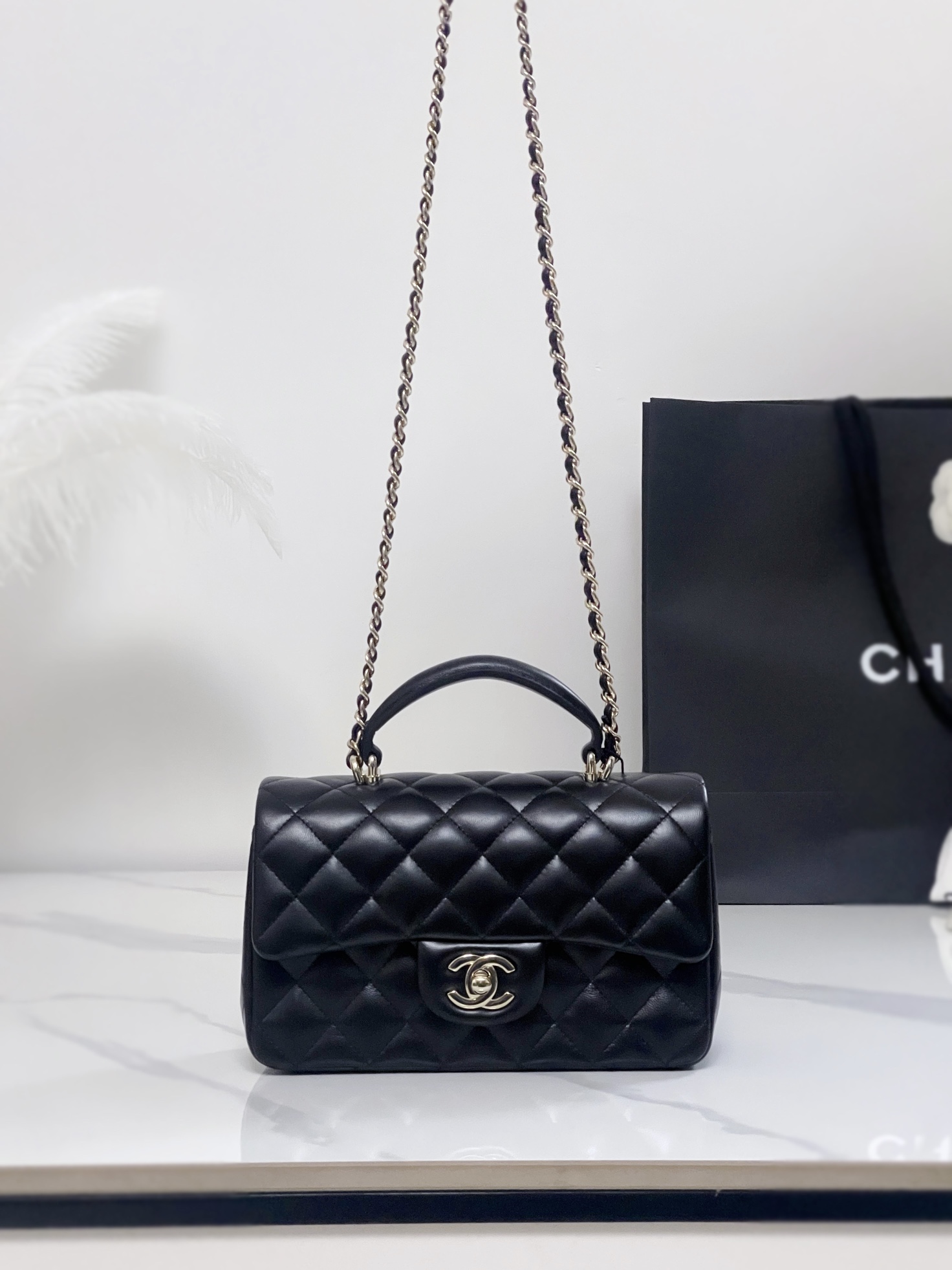 原厂皮 21 Chanel 香奈儿 Classic Flap CF 做旧五金 头层皮 手提袋 斜挎包 包包 菱格纹 2101Y821 黑色 AS4409