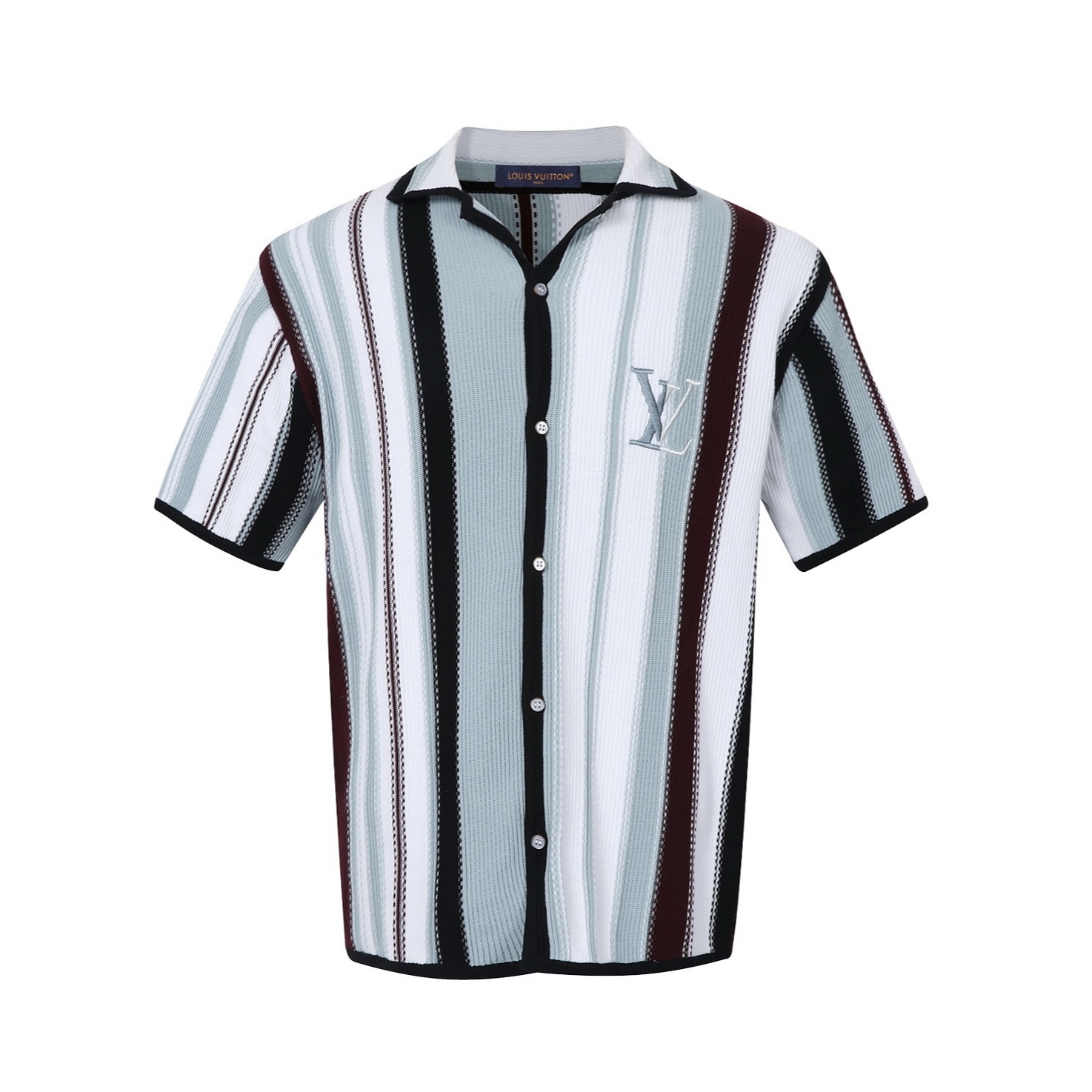 LOUIS VUITTON 路易威登 LV 条纹胸针衬衫 夏季 T恤 男女同款  短袖 黑色A5 1AHVOO