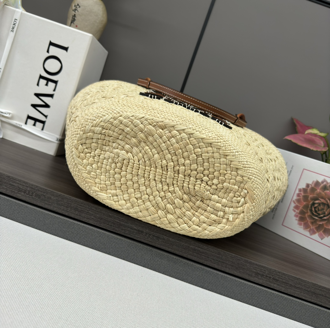 Loewe 罗意威 Anagram 贴片手工编织 伊拉卡棕榈纤维拼牛皮 手提包 单肩包 棕褐色 A223T43X02-2435
