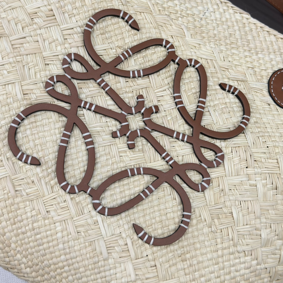 Loewe 罗意威 Anagram 贴片手工编织 伊拉卡棕榈纤维拼牛皮 手提包 单肩包 棕褐色 A223T43X02-2435