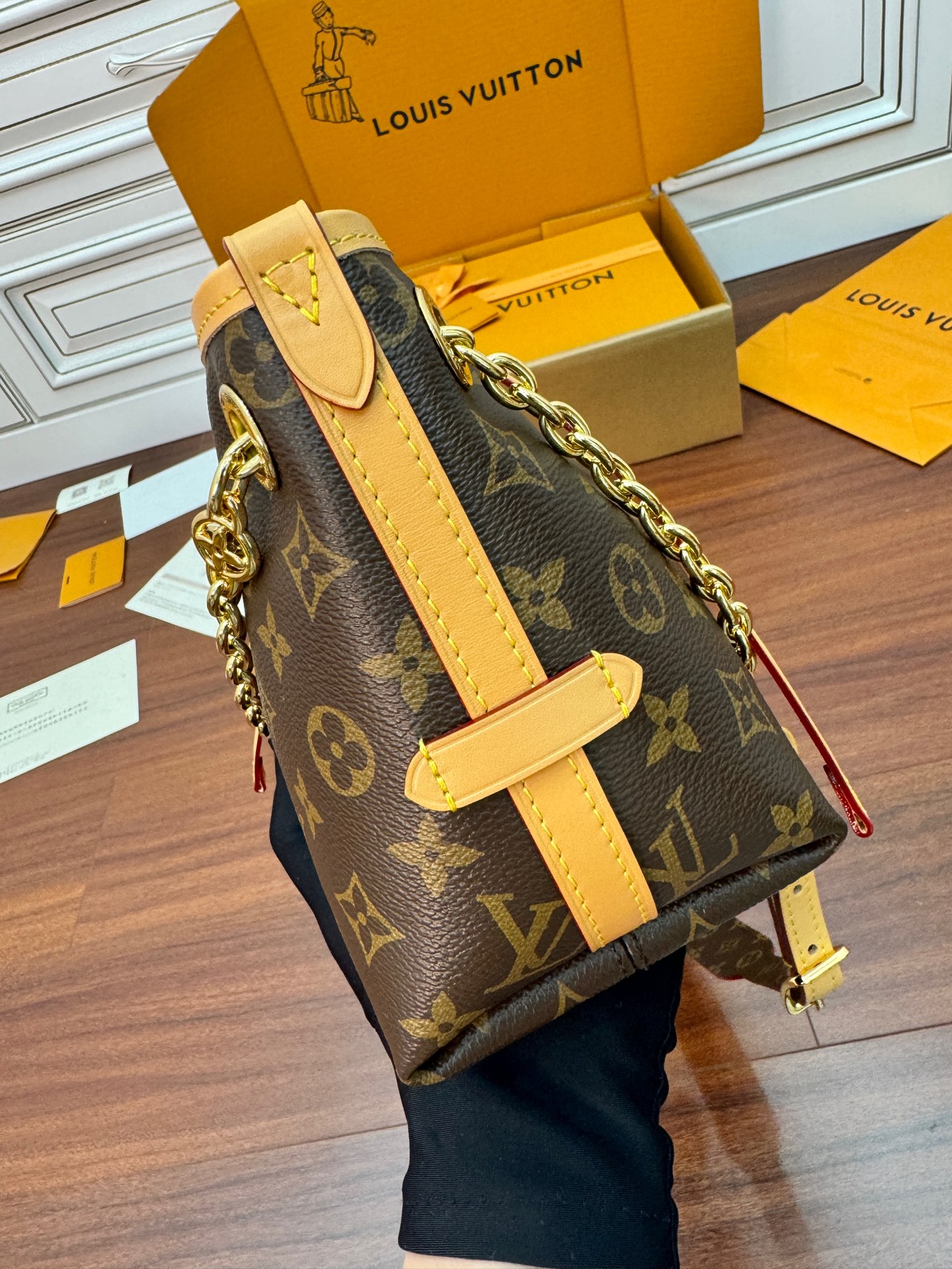 特級芯片 LOUIS VUITTON Carryall BB LV 路易威登  牛皮革 斜挎包 单肩包 双肩包 水桶 手提包 老花棕色 M13014