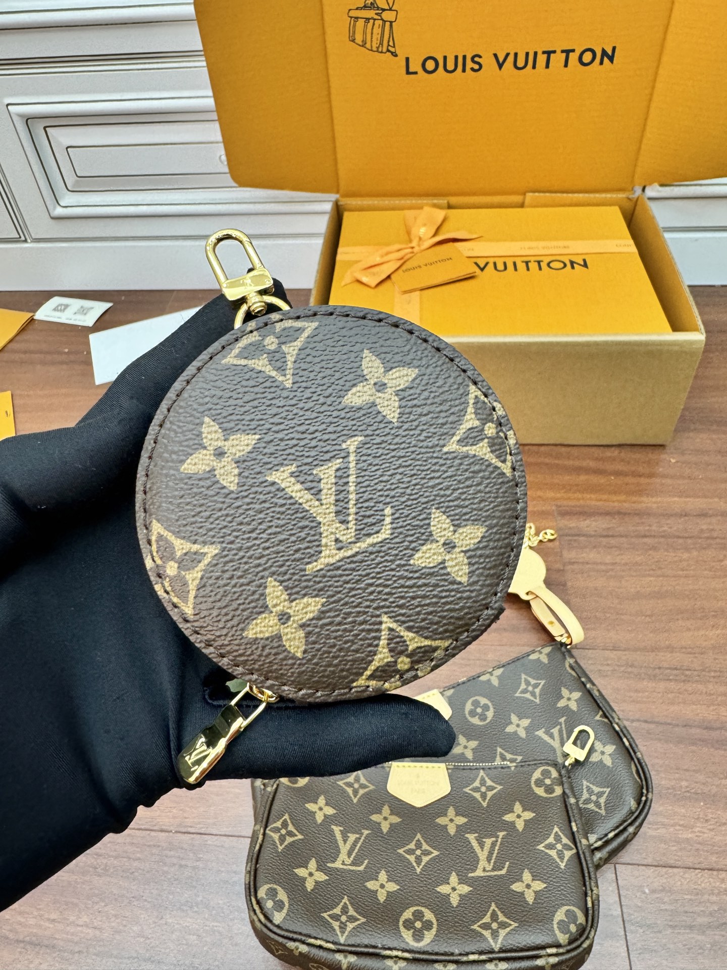 特級芯片 LOUIS VUITTON Multi Pochette LV 链条老花五合一组合包帆布拼皮麻将包 斜挎包 单肩包 腋下包 女款 卡其绿 M44813 