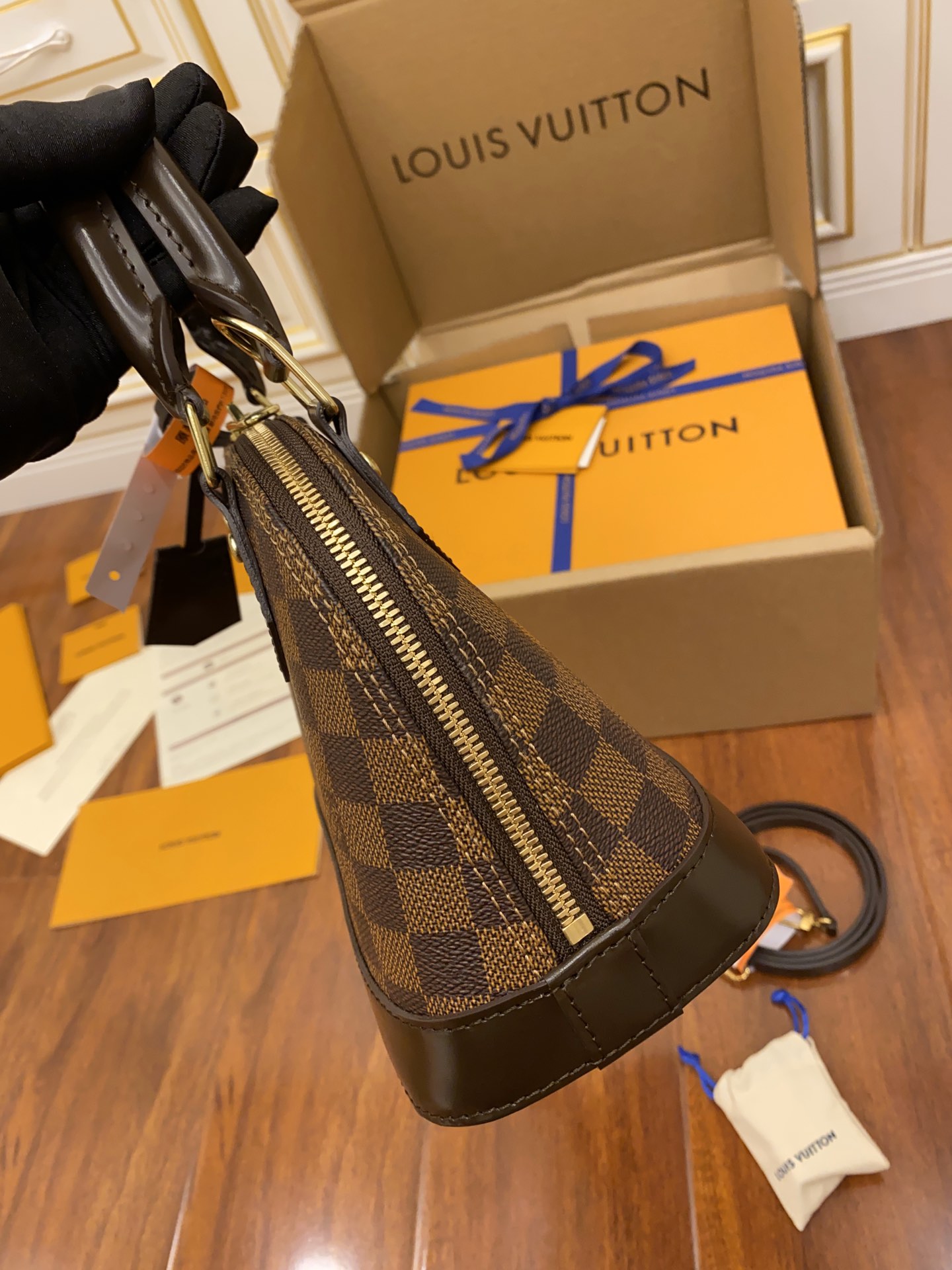 特級芯片 LOUIS VUITTON Alma LV 路易威登  牛皮革 斜挎包 单肩包 双肩包 水桶 手提包 老花棕色格子 N41221