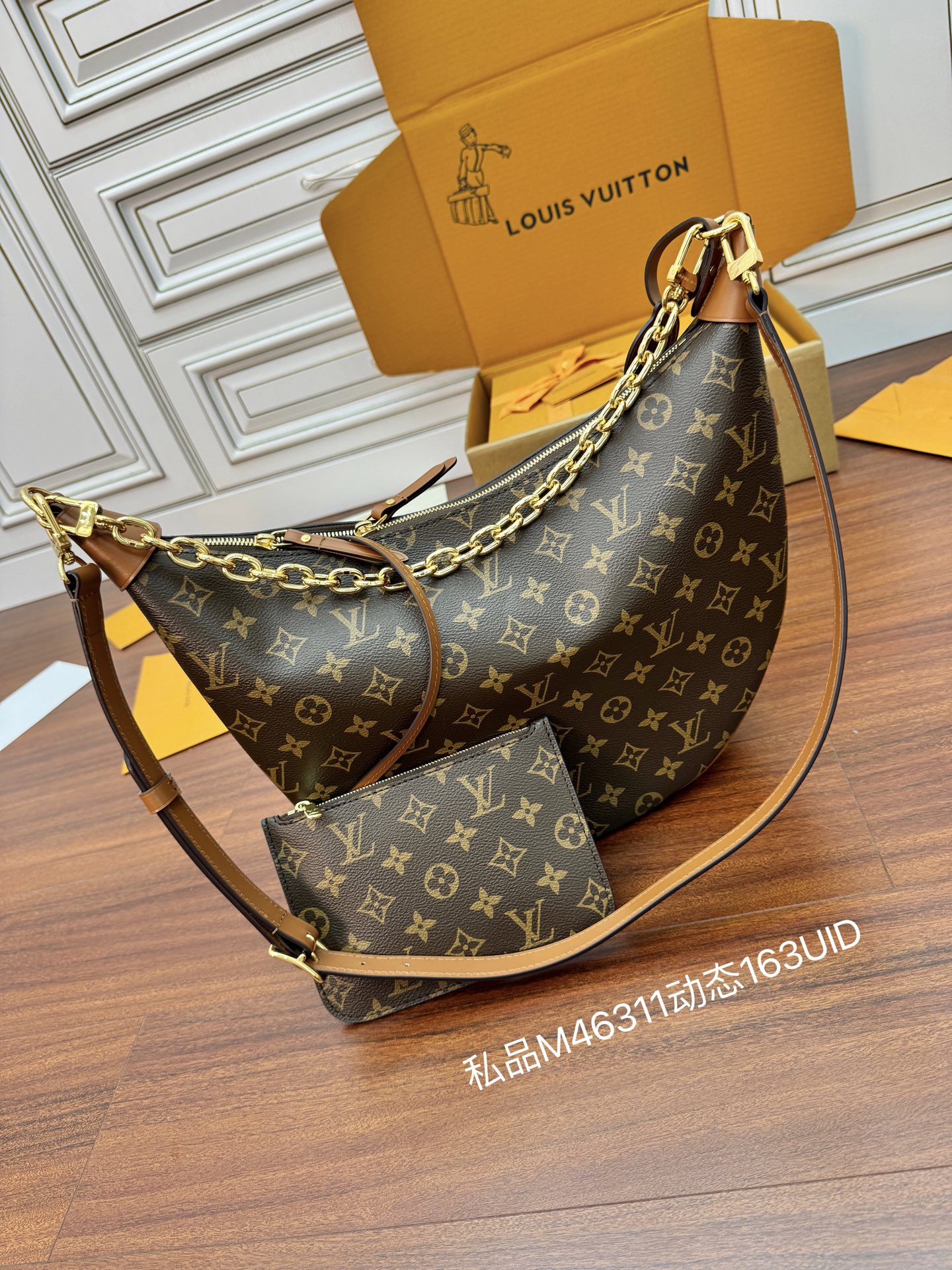 特级芯片 LOUIS VUITTON 路易威登 LV Loop Hobo 经典老花满印涂层帆布拼牛皮革 法棍包 月亮包 手提包 单肩包 斜挎包 女款 大号 棕色 M46311