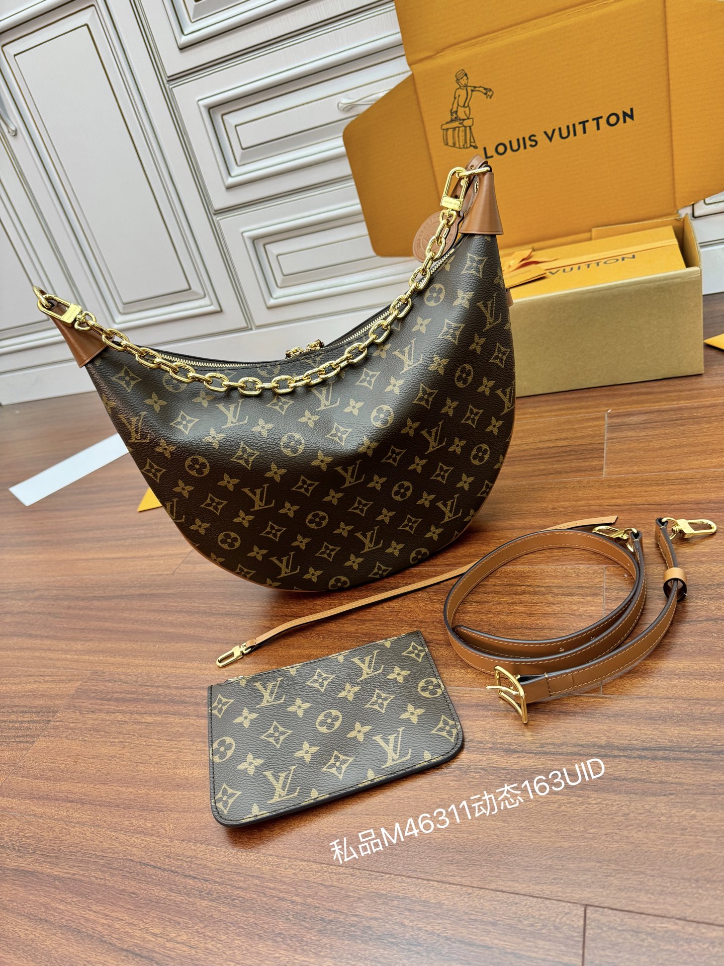 特级芯片 LOUIS VUITTON 路易威登 LV Loop Hobo 经典老花满印涂层帆布拼牛皮革 法棍包 月亮包 手提包 单肩包 斜挎包 女款 大号 棕色 M46311