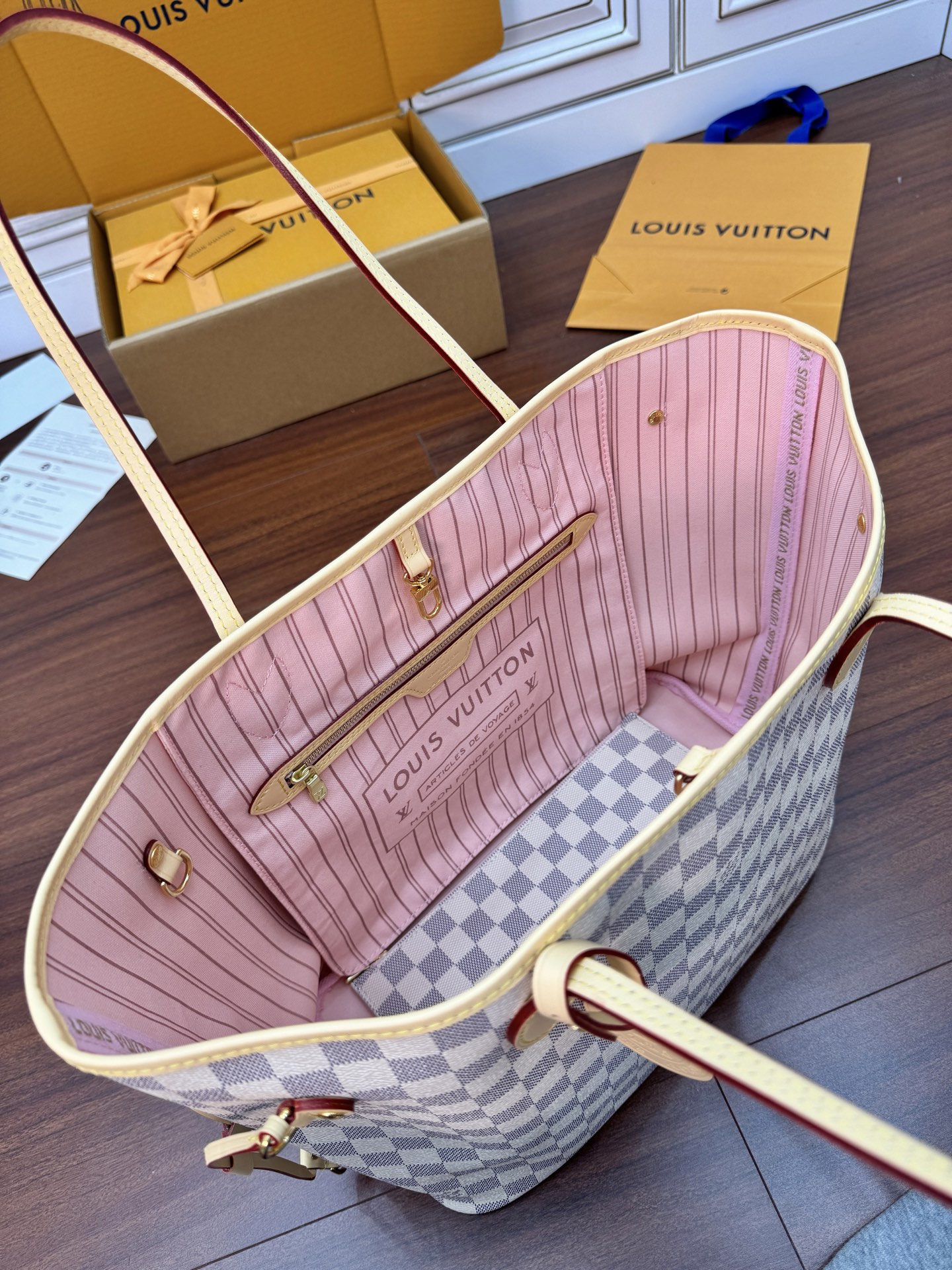 特級芯片 LOUIS VUITTON NEVERFULL MM LV 路易威登  牛皮革 斜挎包 单肩包 双肩包 水桶 手提包 白色格子 N40603