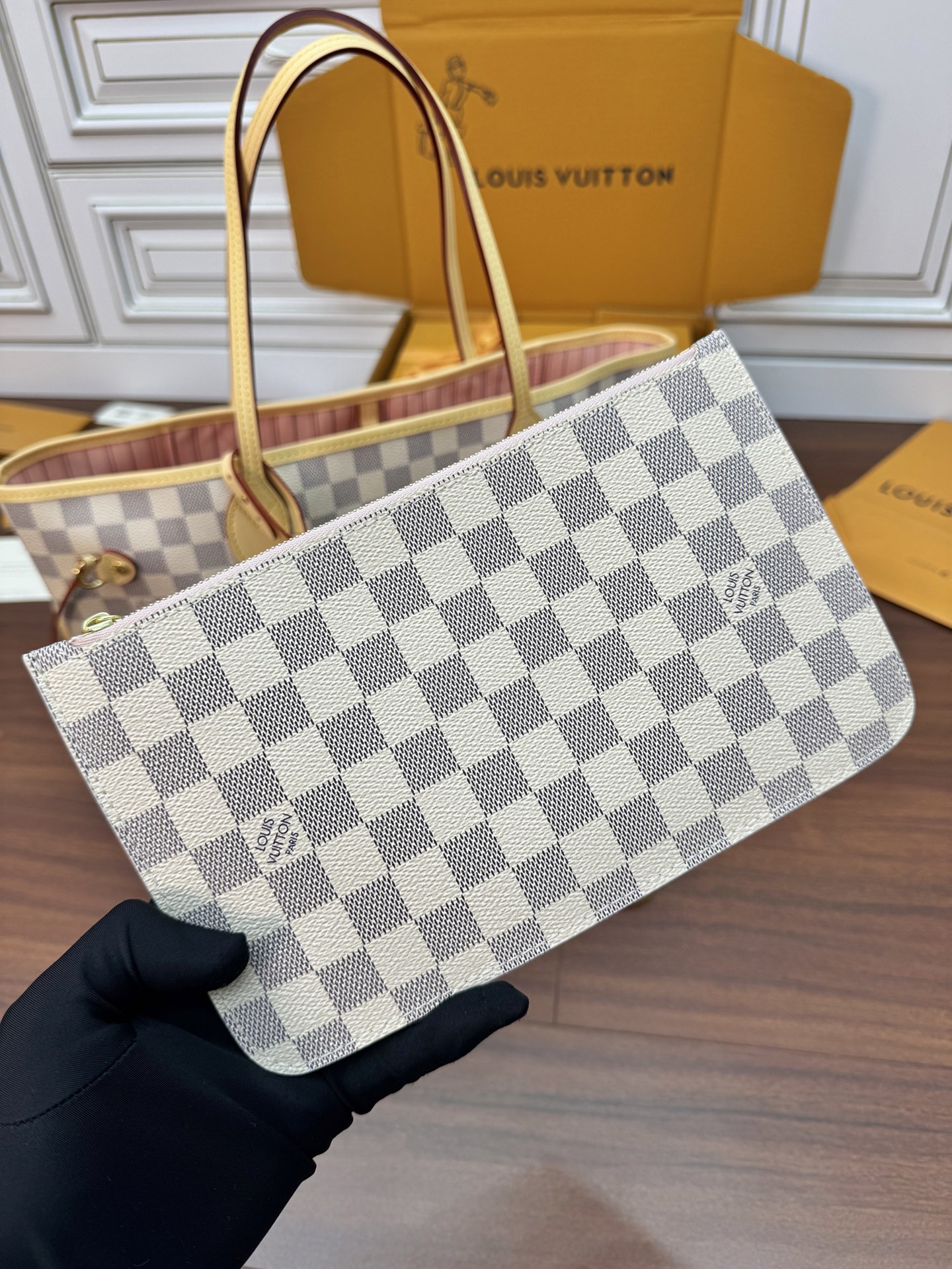 特級芯片 LOUIS VUITTON NEVERFULL MM LV 路易威登  牛皮革 斜挎包 单肩包 双肩包 水桶 手提包 白色格子 N40603