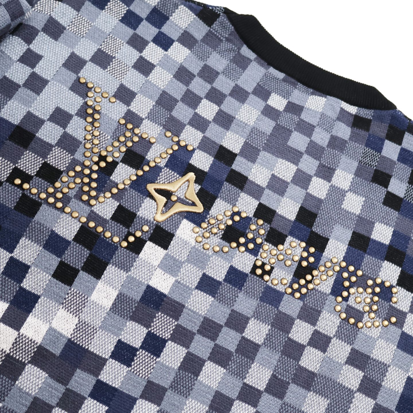 LOUIS VUITTON 路易威登  LV 马赛克提花 圆领 毛衣  针织 上衣 蓝色B5 1AGHTR