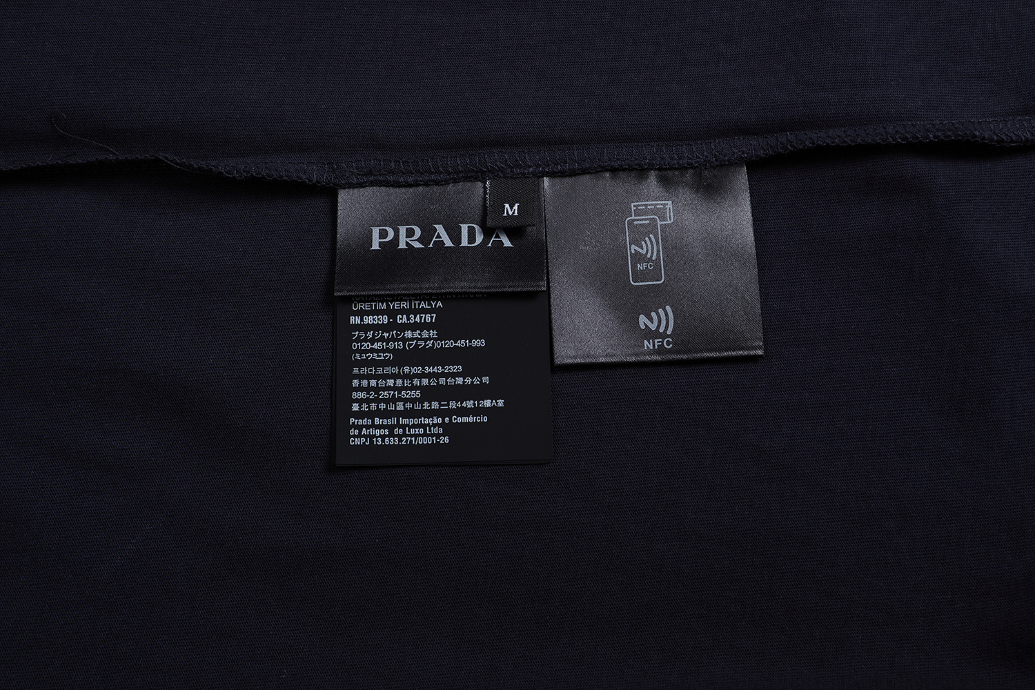 PRADA 普拉达 拼色假两件圆领 休闲夏季 短袖 T恤 黑色 蓝色A2 UJN912-11CD-F0124-S-OOO
