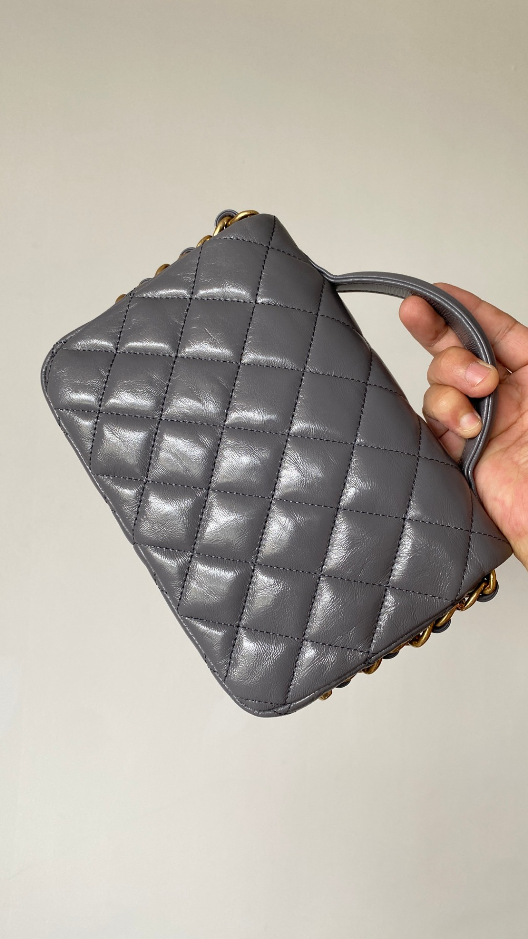  Chanel 香奈儿 头层皮 手提袋 斜挎包 包包 菱格纹  灰色 AS4992-B17383-NR652