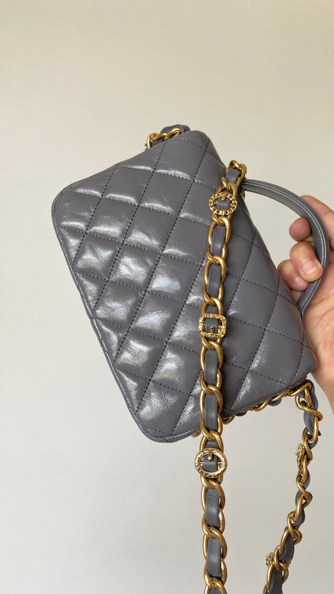  Chanel 香奈儿 头层皮 手提袋 斜挎包 包包 菱格纹  灰色 AS4992-B17383-NR652