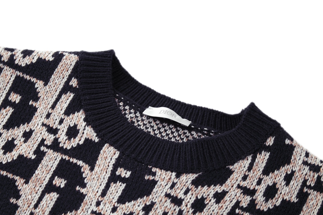 DIOR 迪奥 满印针织 毛衣  秋冬 外套 长袖 海军蓝B0 193M638AT393-C581