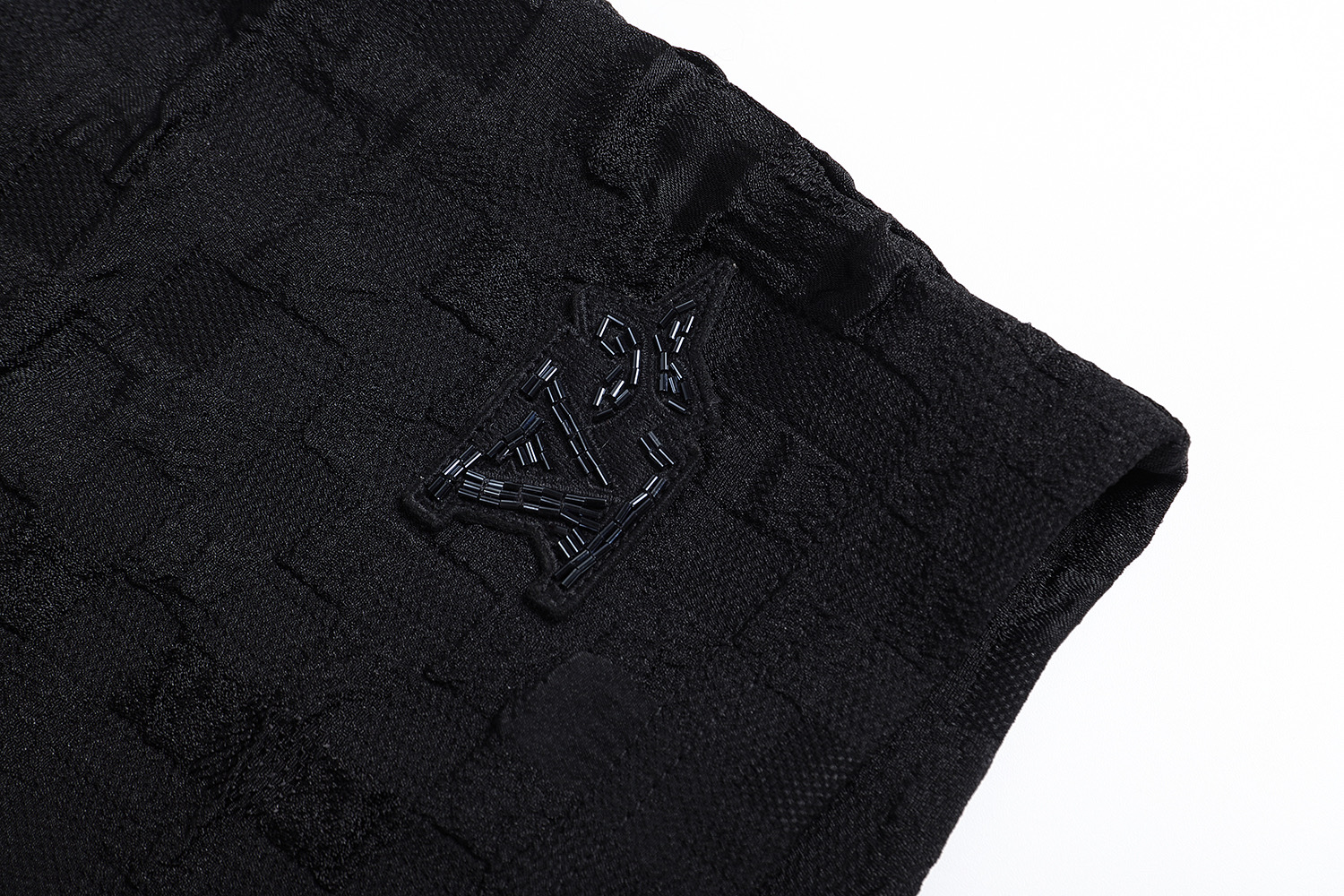 LOUIS VUITTON 路易威登 LV 提花方格 短裤 牛仔休闲裤 裤子 五分裤 黑色A5 1AHCD8