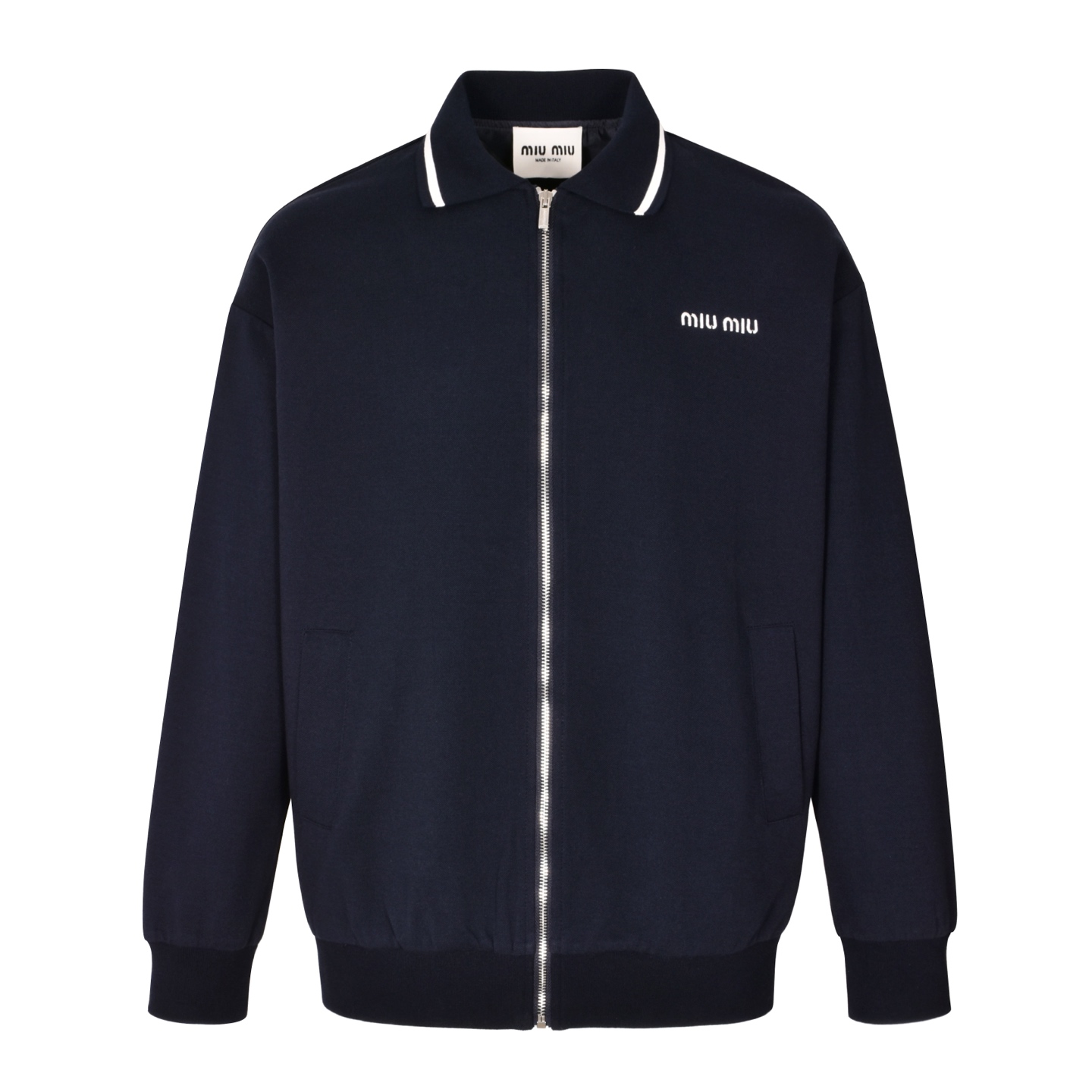 MIU MIU 缪缪 黑白领拉链  夹克 外套 长袖  蓝色 B0 ML1258-17LN-F0008-S-OOO