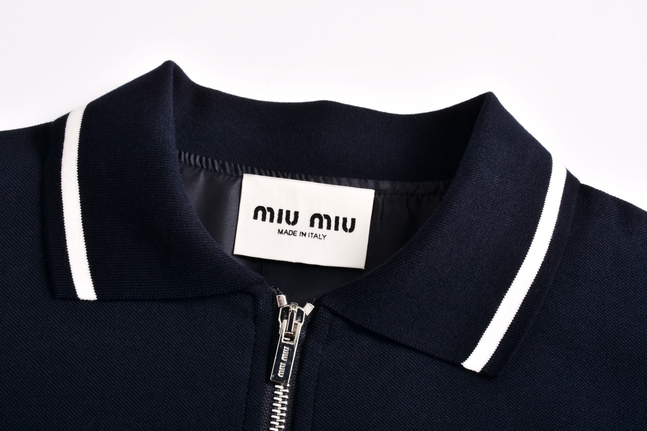 MIU MIU 缪缪 黑白领拉链  夹克 外套 长袖  蓝色 B0 ML1258-17LN-F0008-S-OOO