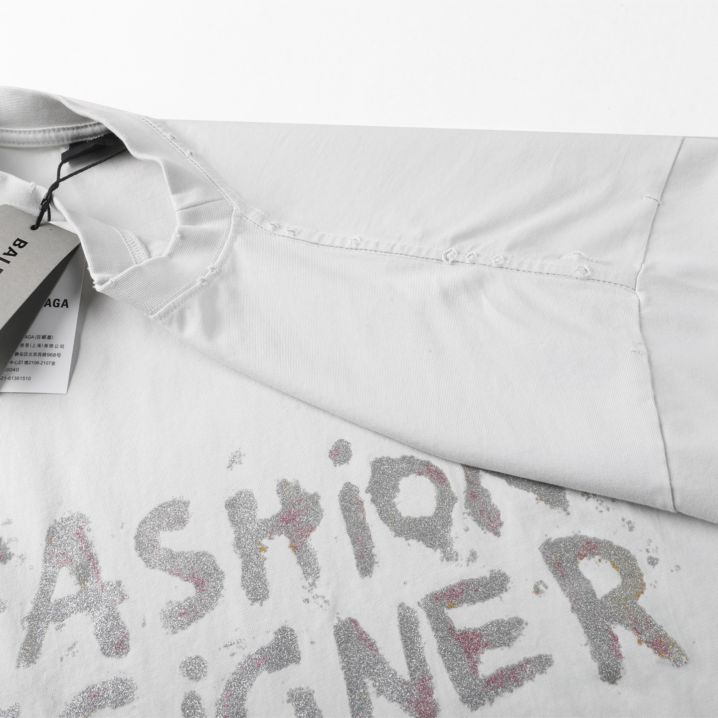 Balenciaga 巴黎世家 金闪粉 印花短袖 T恤 圆领 短款 夏季 白色A5 824285-TSVC5-9012