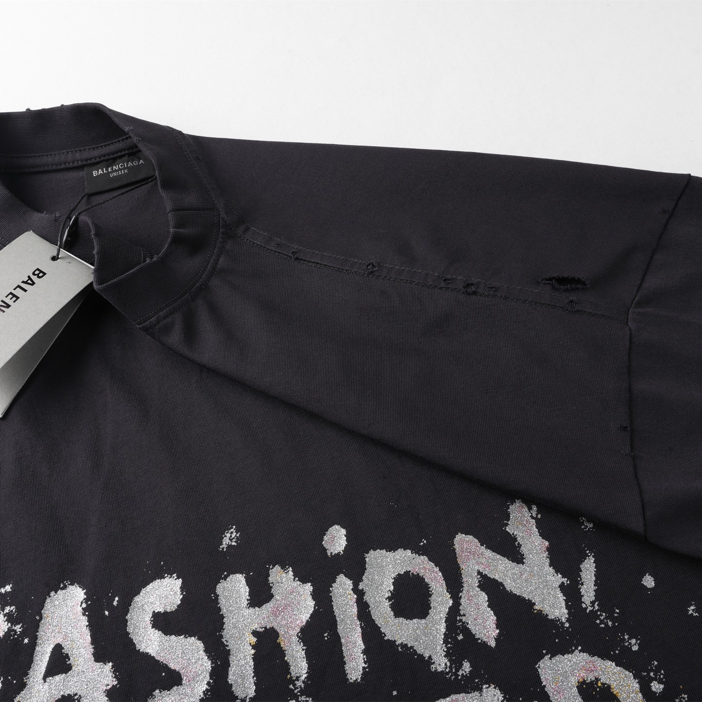 Balenciaga 巴黎世家 金闪粉 印花短袖 T恤 圆领 短款 夏季 黑色A5 831305TSVC51041