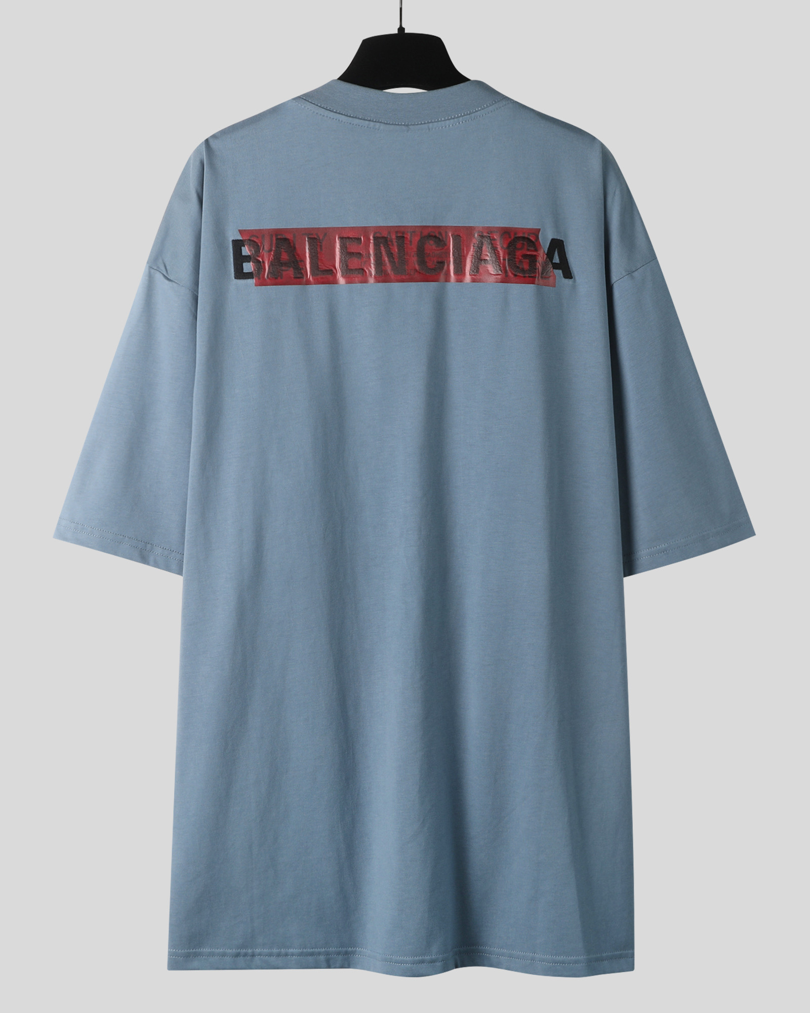 Balenciaga 巴黎世家 刺绣胶带  印花短袖 T恤 圆领 短款 夏季 蓝色A5 764235TSVG28704