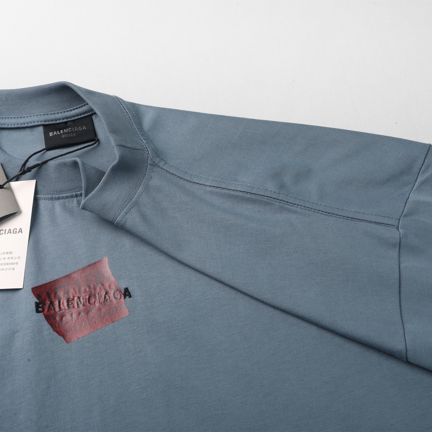 Balenciaga 巴黎世家 刺绣胶带  印花短袖 T恤 圆领 短款 夏季 蓝色A5 764235TSVG28704