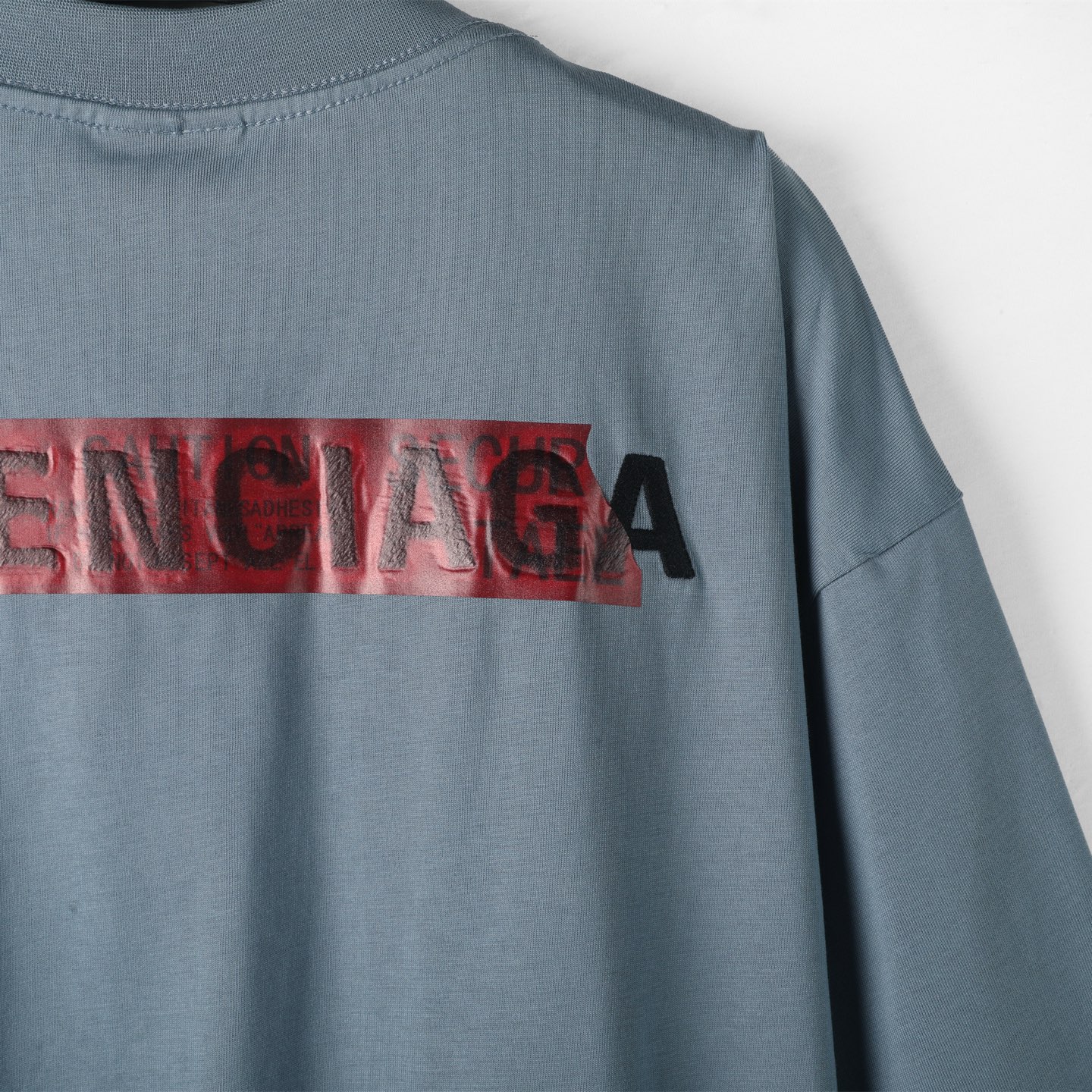 Balenciaga 巴黎世家 刺绣胶带  印花短袖 T恤 圆领 短款 夏季 蓝色A5 764235TSVG28704