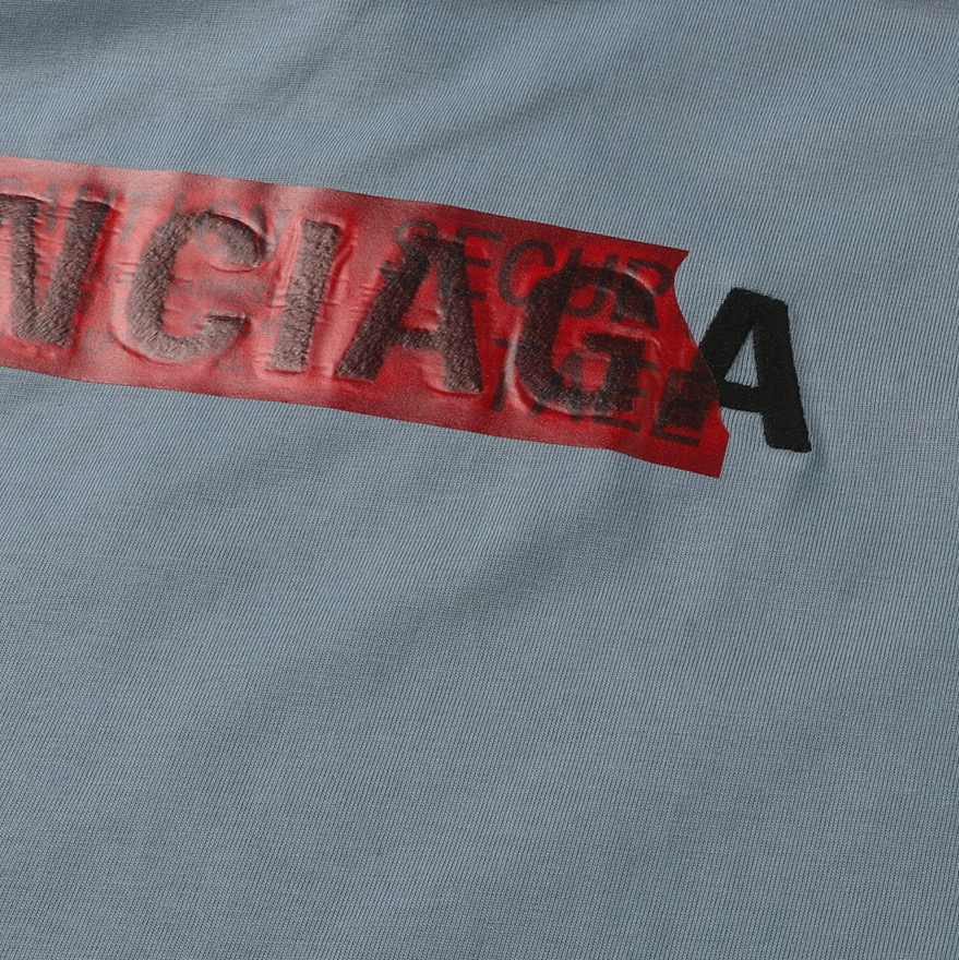 Balenciaga 巴黎世家 刺绣胶带  印花短袖 T恤 圆领 短款 夏季 蓝色A5 764235TSVG28704