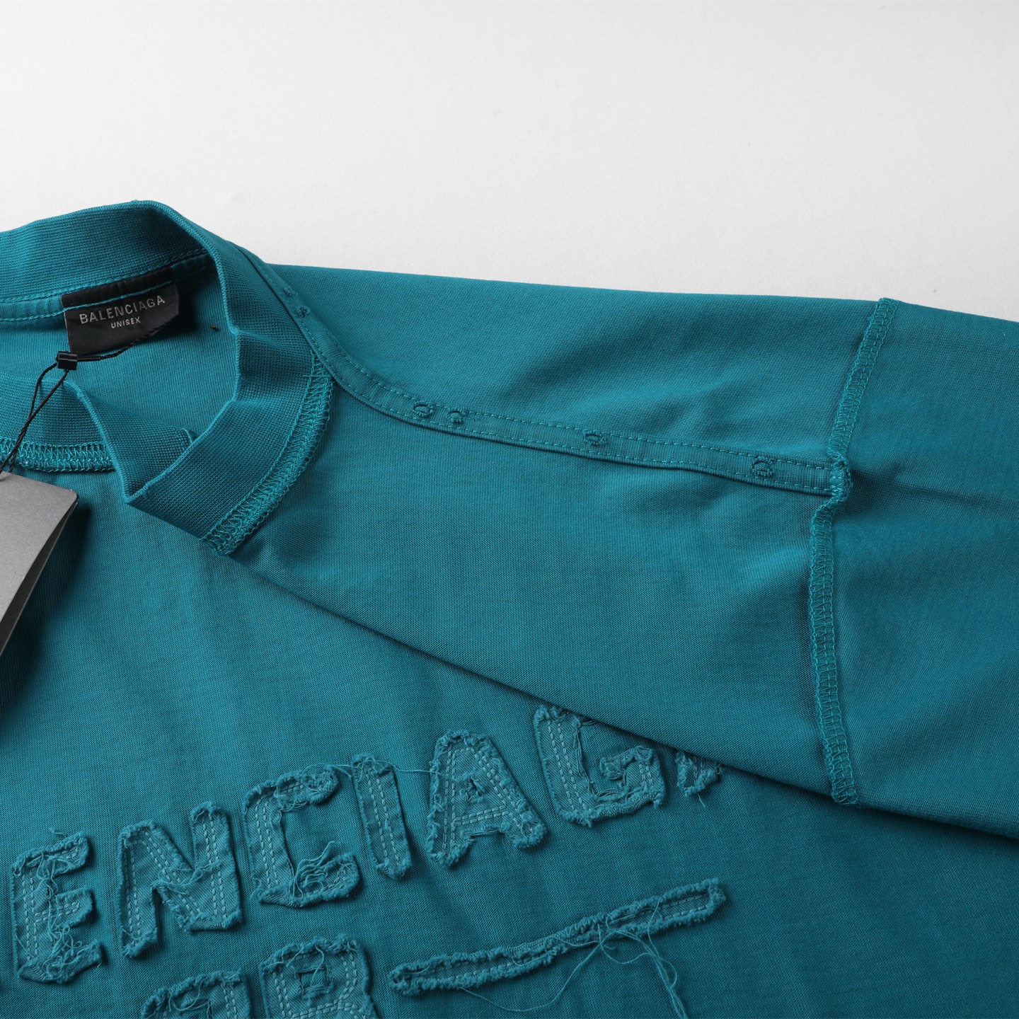 Balenciaga 巴黎世家 贴布刺绣  印花短袖 T恤 圆领 短款 夏季 蓝色A5 