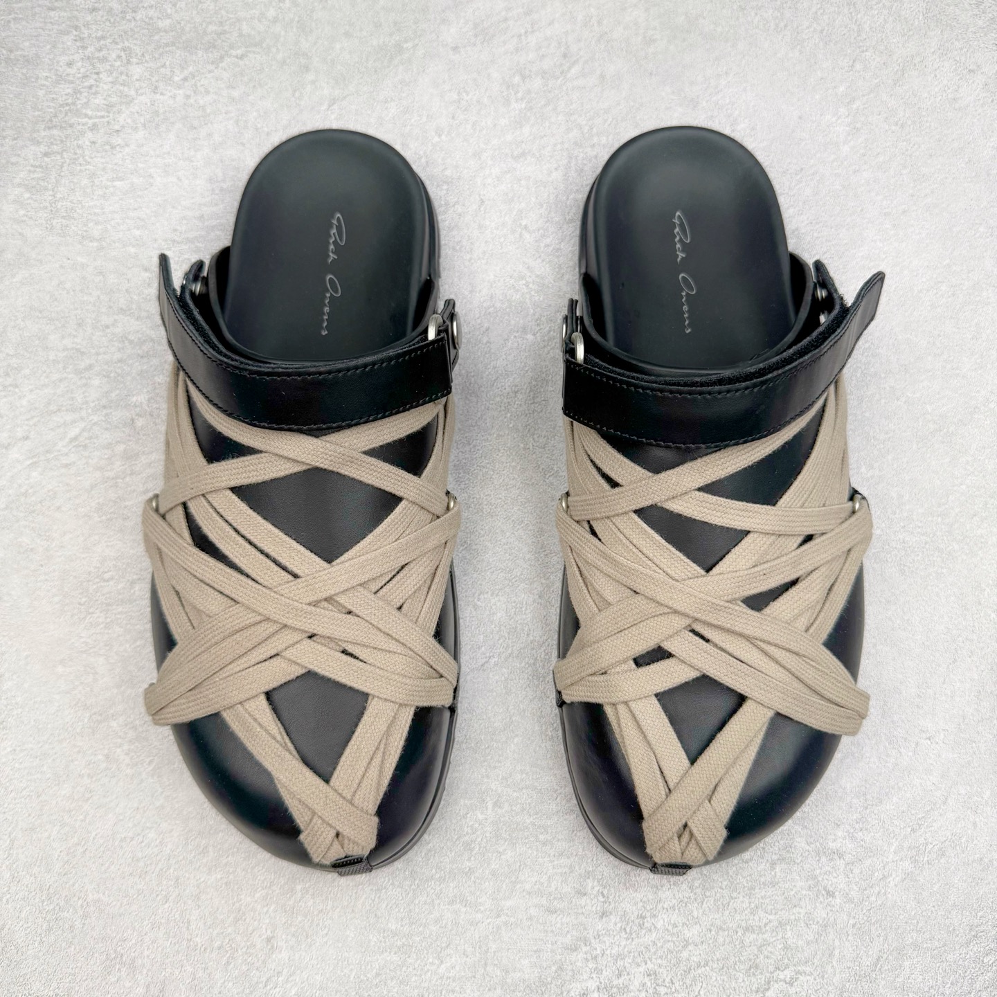 RICK OWENS RO Megalace  厚底 板鞋 休闲鞋 男鞋 女鞋 波鞋  皮質 拖鞋  黑色 RU01E5813LOOW1-09