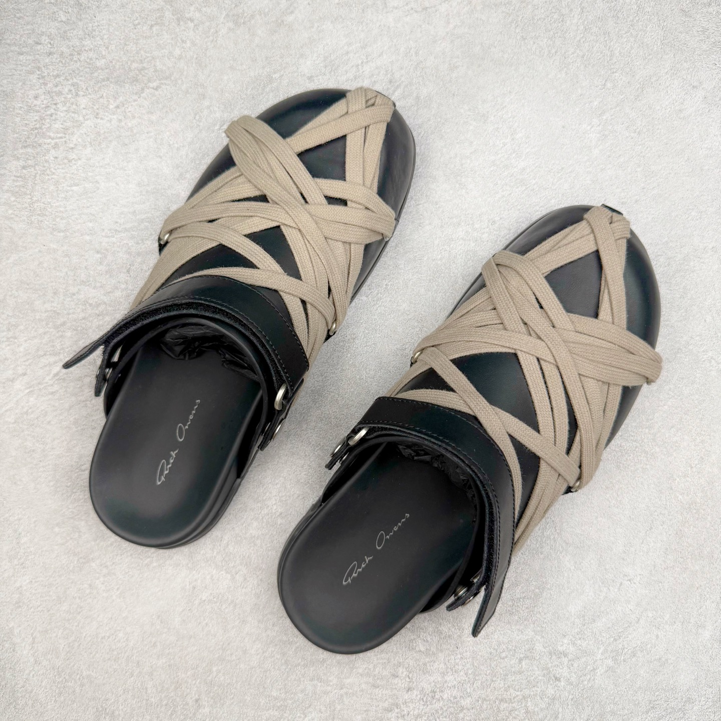 RICK OWENS RO Megalace  厚底 板鞋 休闲鞋 男鞋 女鞋 波鞋  皮質 拖鞋  黑色 RU01E5813LOOW1-09