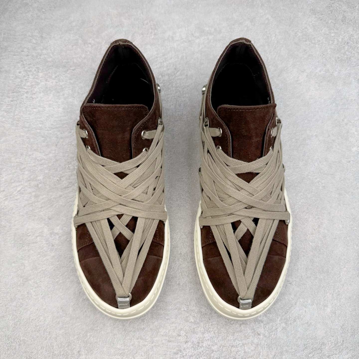 RICK OWENS RO Megalace  厚底 板鞋 休闲鞋 男鞋 女鞋 波鞋  皮質 拖鞋  棕色 RU01E5886LVSW1-141