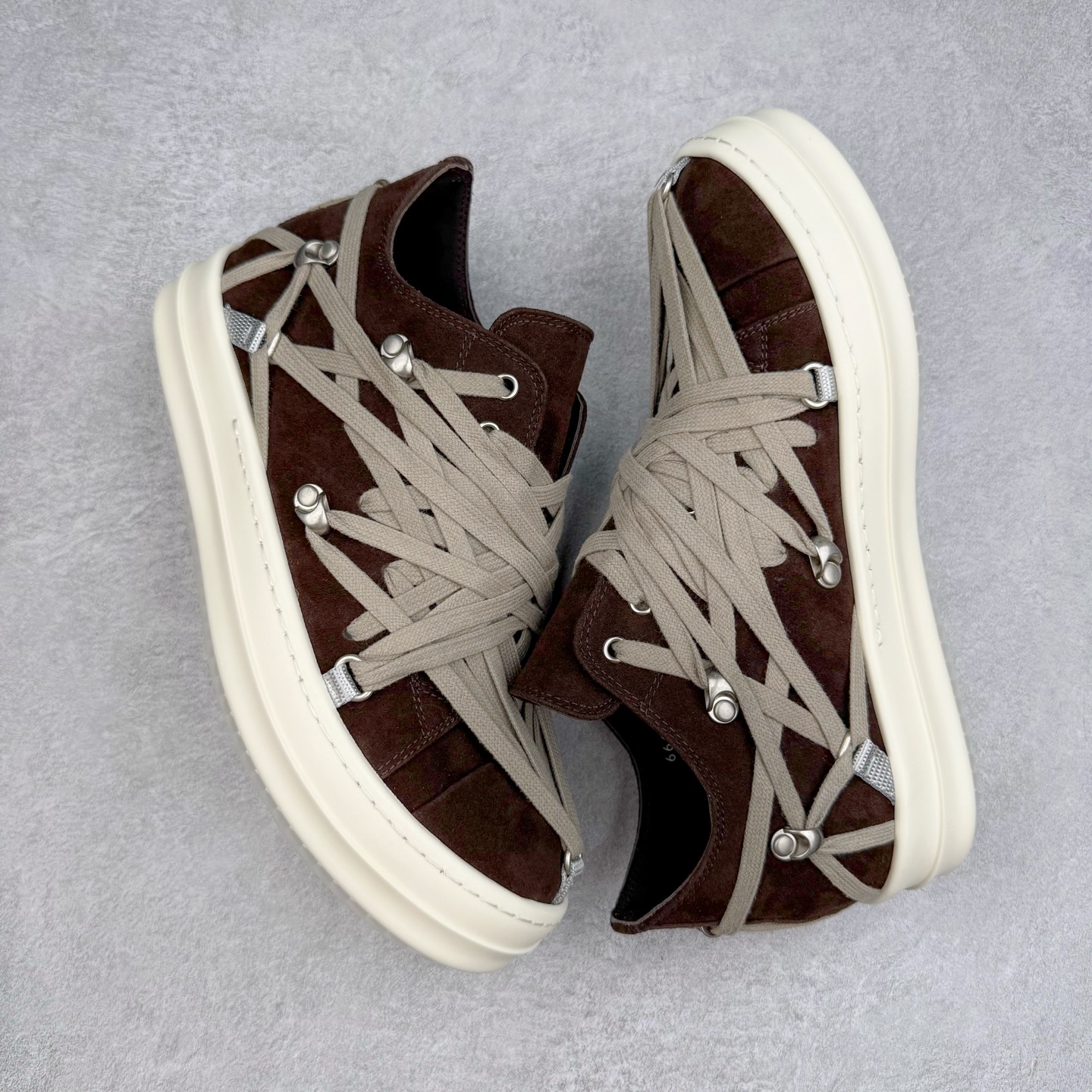 RICK OWENS RO Megalace  厚底 板鞋 休闲鞋 男鞋 女鞋 波鞋  皮質 拖鞋  棕色 RU01E5886LVSW1-141