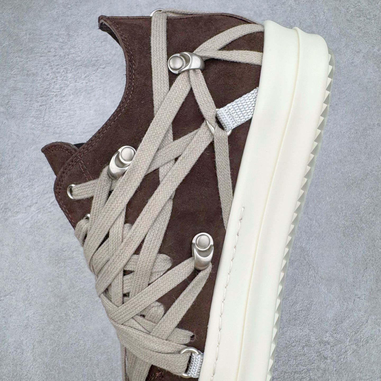 RICK OWENS RO Megalace  厚底 板鞋 休闲鞋 男鞋 女鞋 波鞋  皮質 拖鞋  棕色 RU01E5886LVSW1-141