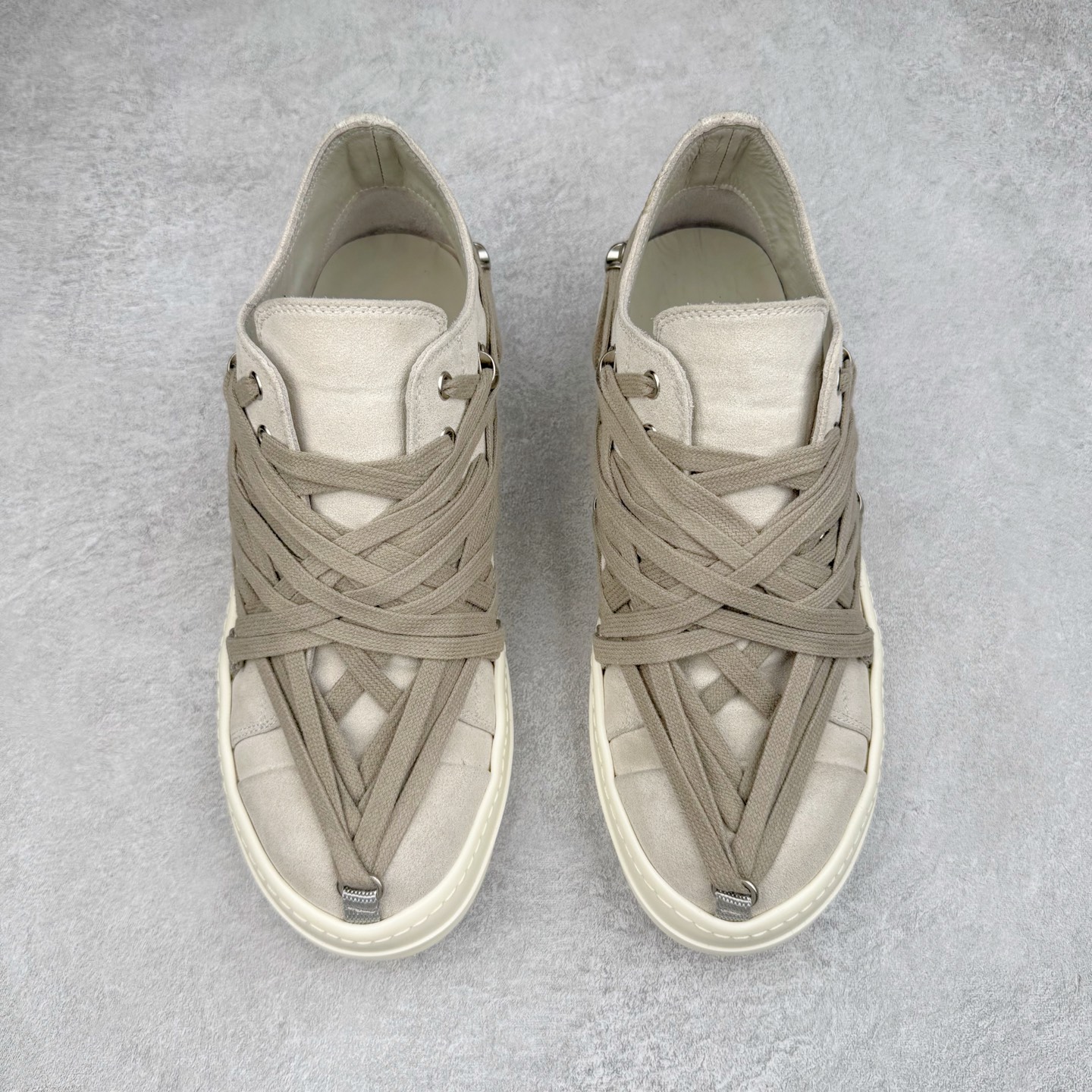 RICK OWENS RO Megalace  厚底 板鞋 休闲鞋 男鞋 女鞋 波鞋  皮質 拖鞋  灰色 RP01E7882LVSW1-411