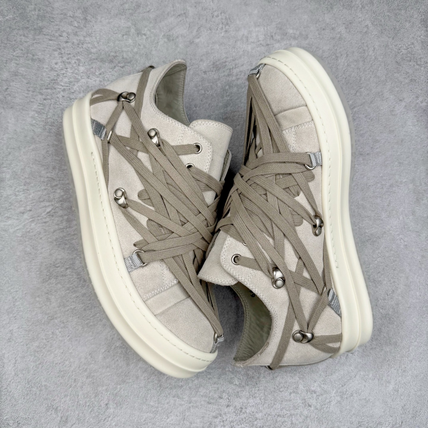 RICK OWENS RO Megalace  厚底 板鞋 休闲鞋 男鞋 女鞋 波鞋  皮質 拖鞋  灰色 RP01E7882LVSW1-411