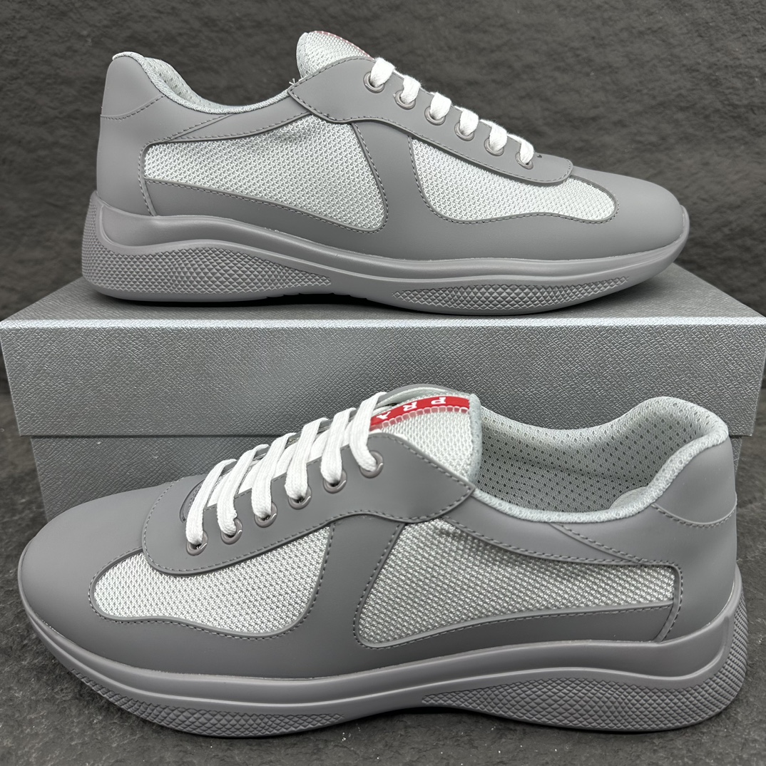 普拉达  Prada America's Cup 系列 雾面皮革和织物面料运动鞋 男女同款 灰色 