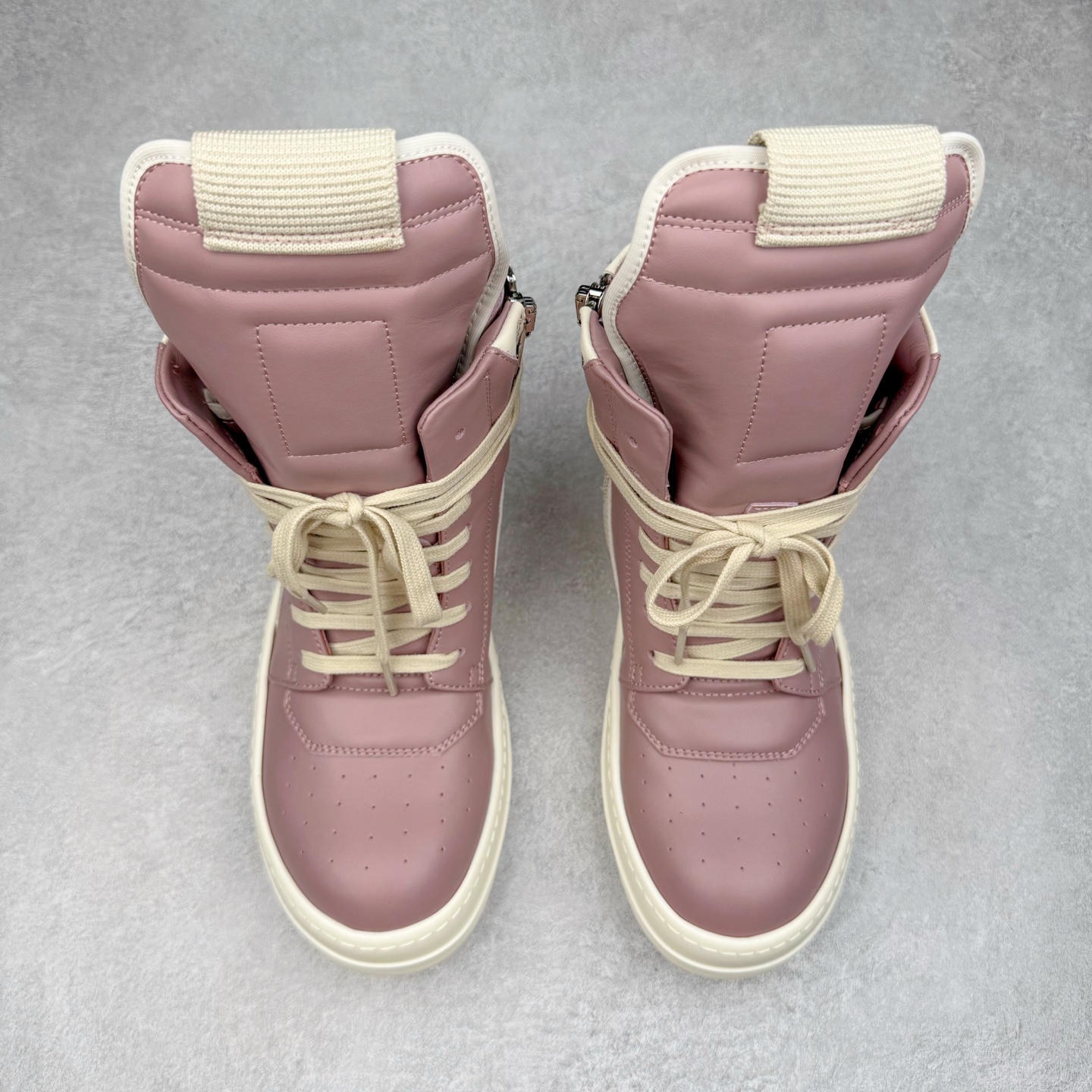 RICK OWENS RO Geobasket 厚底 板鞋 休闲鞋 男鞋 女鞋 波鞋  皮質 拖鞋  皮鞋 粉白 RU01D3894LCO-6311