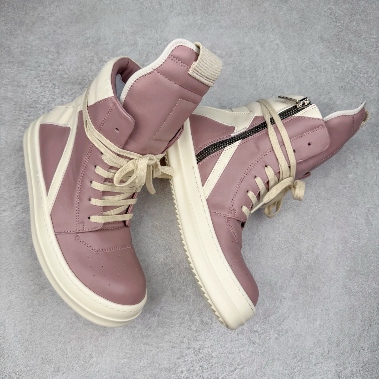 RICK OWENS RO Geobasket 厚底 板鞋 休闲鞋 男鞋 女鞋 波鞋  皮質 拖鞋  皮鞋 粉白 RU01D3894LCO-6311