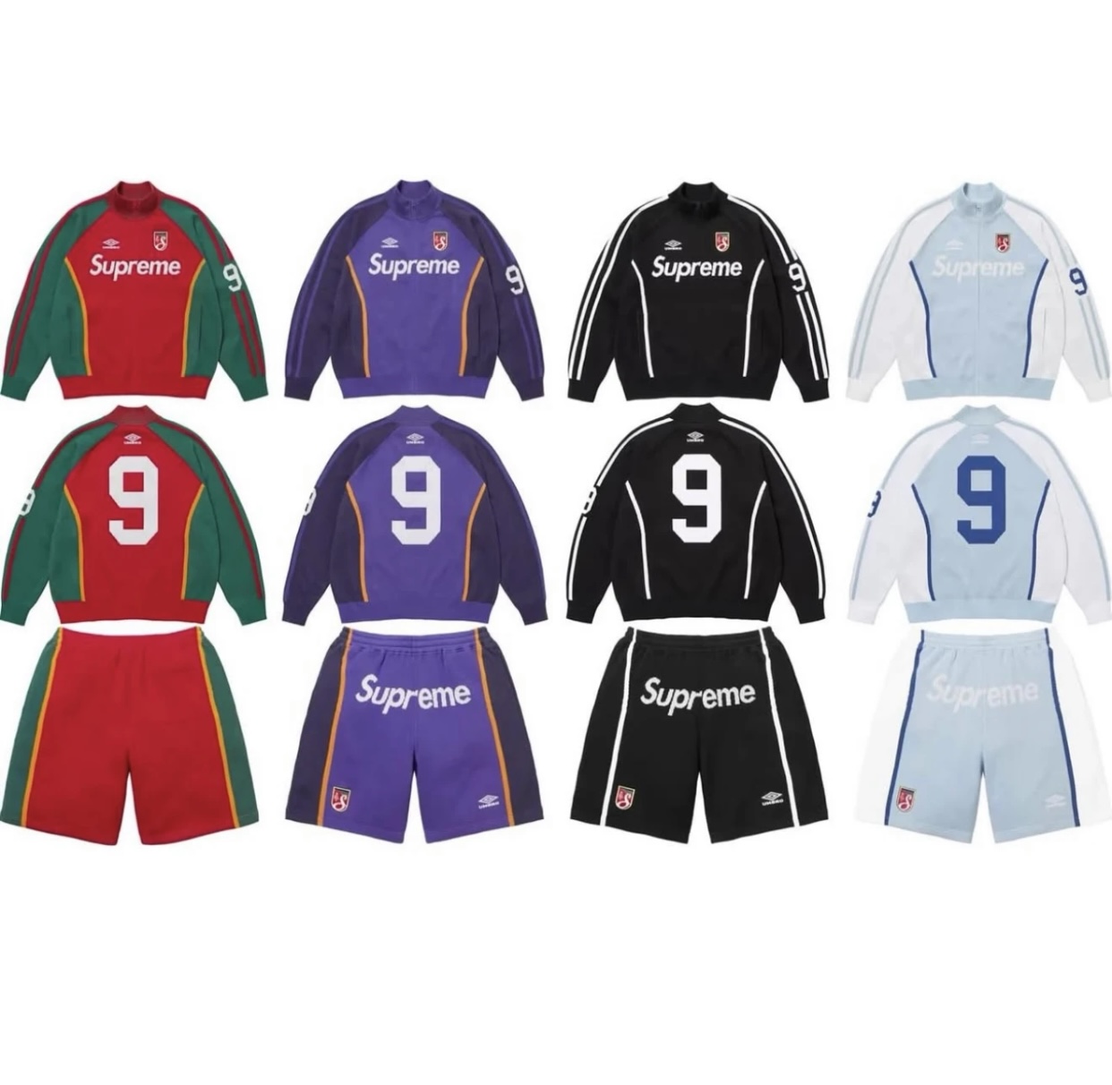 套装 Supreme Umbro 联名款 SS25 胸前刺绣logo 宽松针织毛衣 美式潮流秋衣长袖T恤 短裤 蓝色 黑色 紫色 红色  SUP-SS25-236