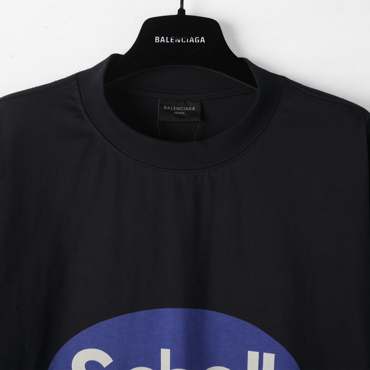Balenciaga 巴黎世家 Scholl蓝色  印花短袖 T恤 圆领 短款 夏季 黑色A5 