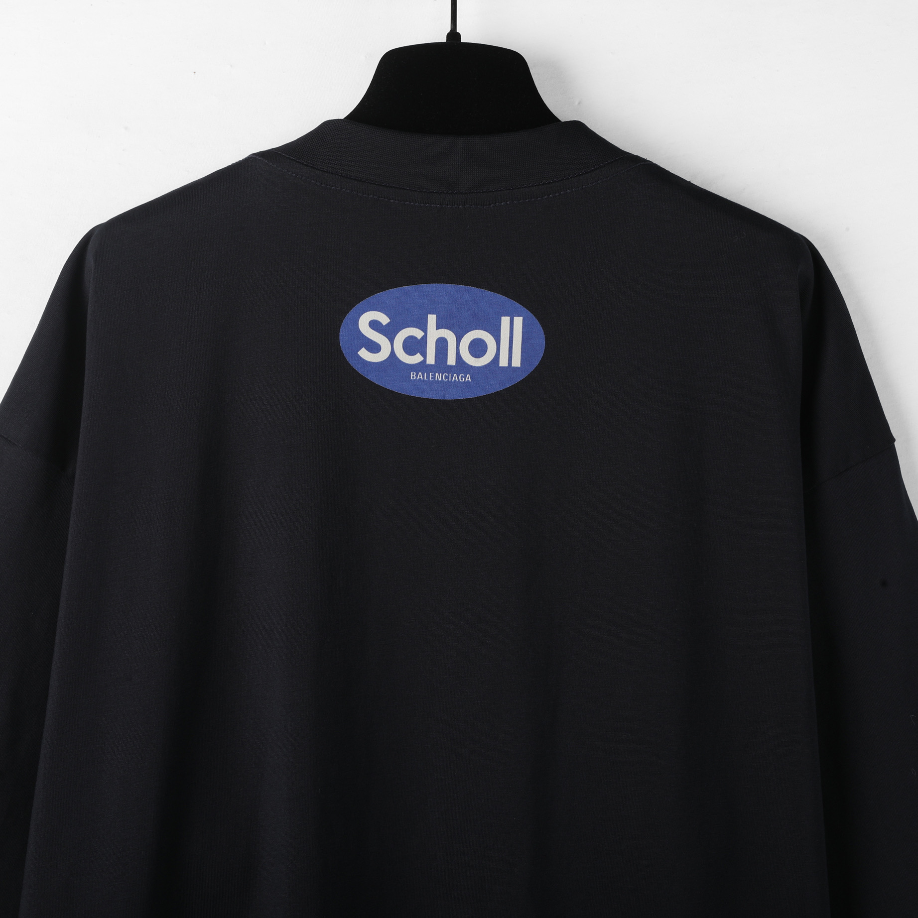 Balenciaga 巴黎世家 Scholl蓝色  印花短袖 T恤 圆领 短款 夏季 黑色A5 