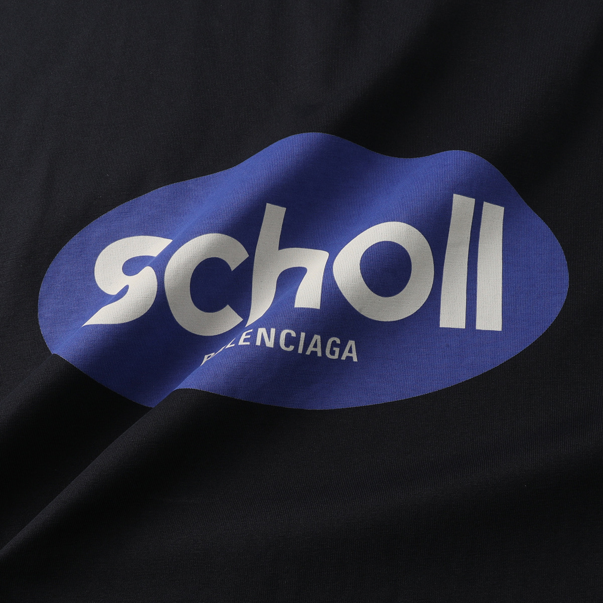 Balenciaga 巴黎世家 Scholl蓝色  印花短袖 T恤 圆领 短款 夏季 黑色A5 