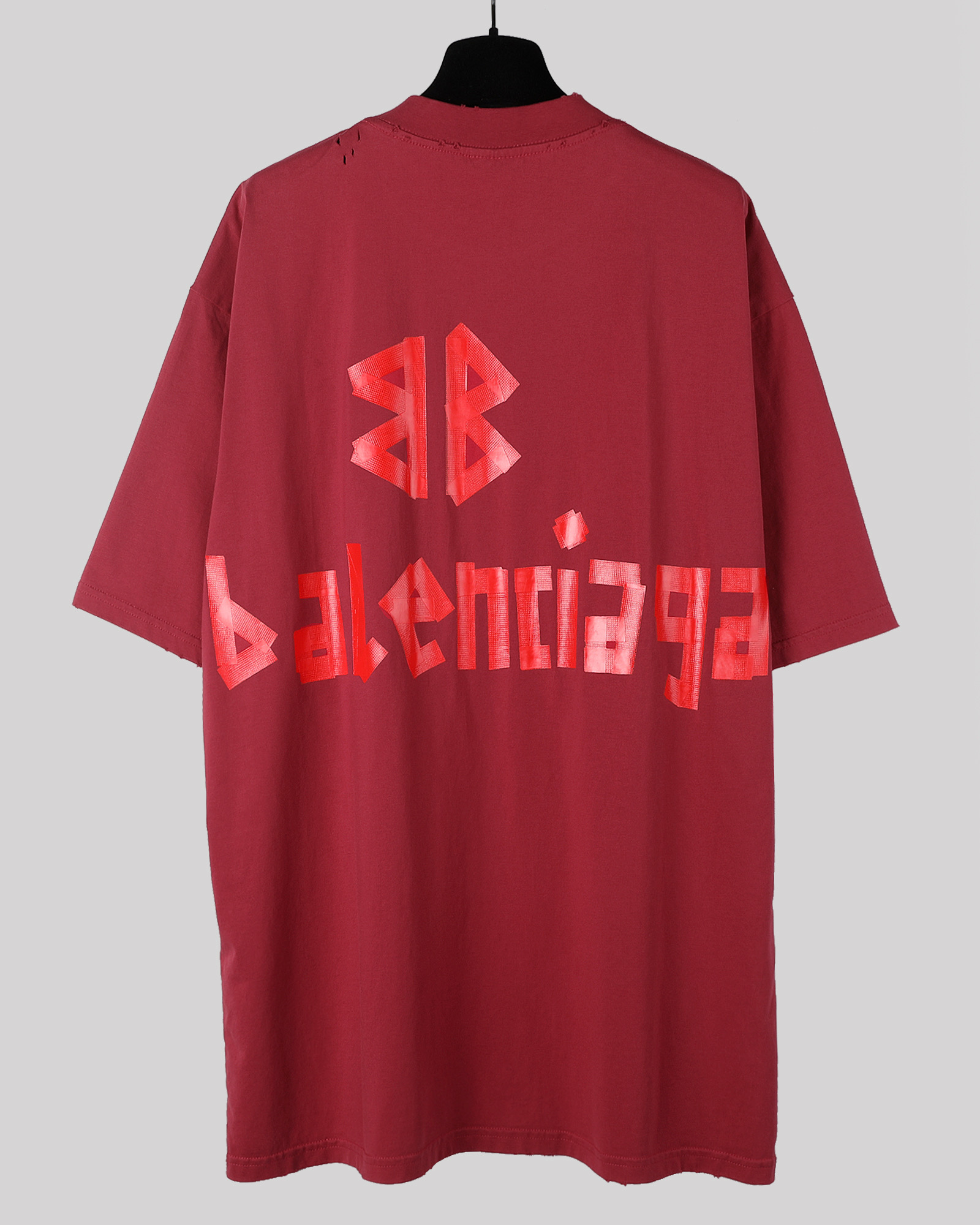 Balenciaga 巴黎世家 美纹纸胶带  印花短袖 T恤 圆领 短款 夏季 红色A5 