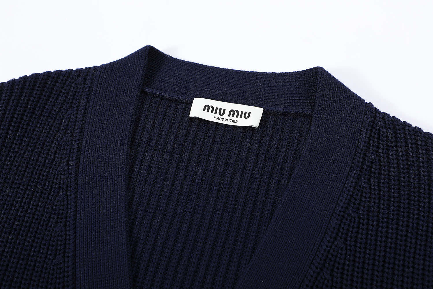 MIU MIU 缪缪 微标撞色羊绒开衫 长袖  外套 蓝色B0 MMF933-1582-F056H-S-OOO