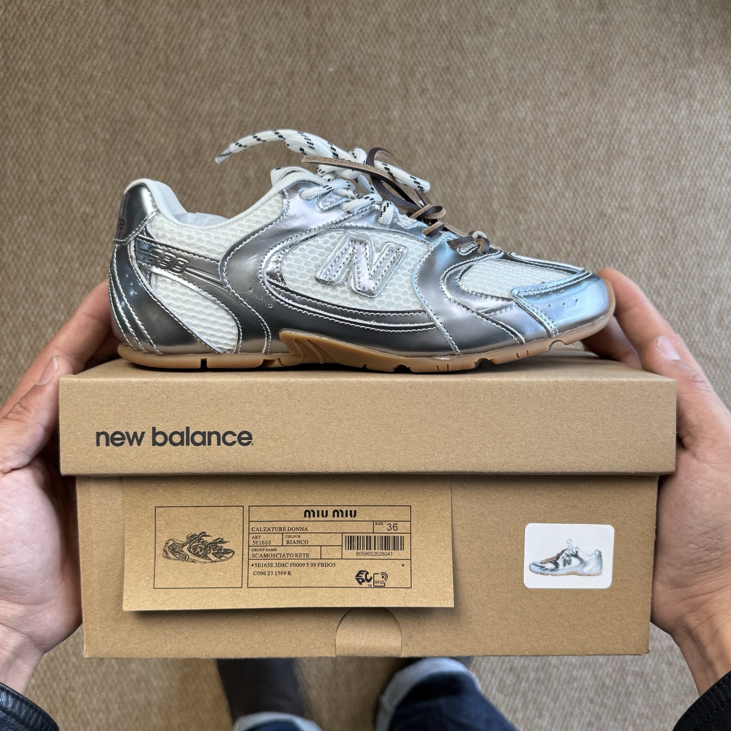 缪缪Miumiu x New Balance NB530 低筒 平底 复古跑鞋 休闲鞋 板鞋 运动鞋  女鞋 波鞋  液态银 5E165E_3L90_F0118_F_BD05