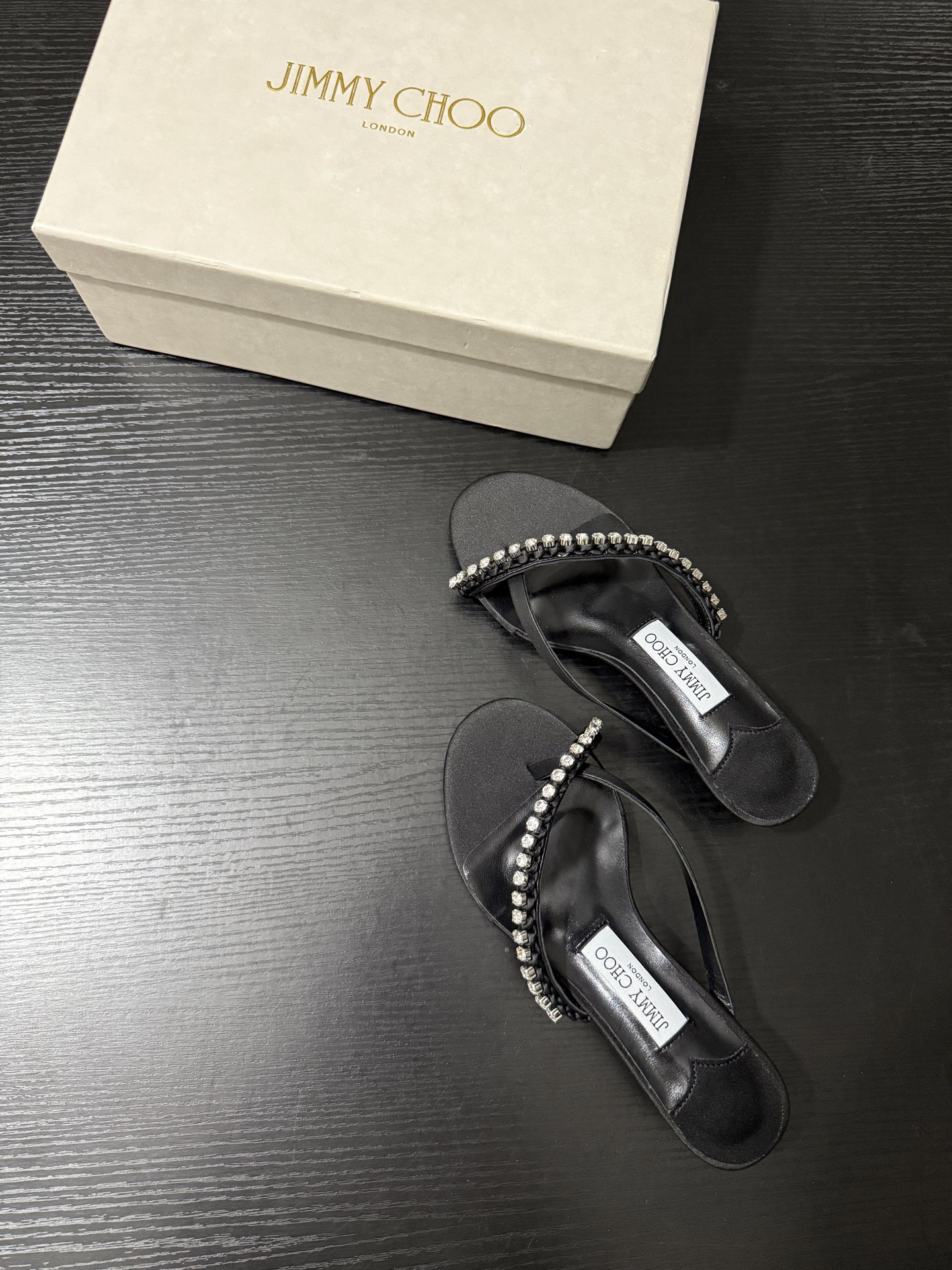 JIMMY CHOO JC  水晶 夹脚高跟 人字拖鞋 女士休闲鞋  女款 3.5CM 黑色B5 DILA35GZM