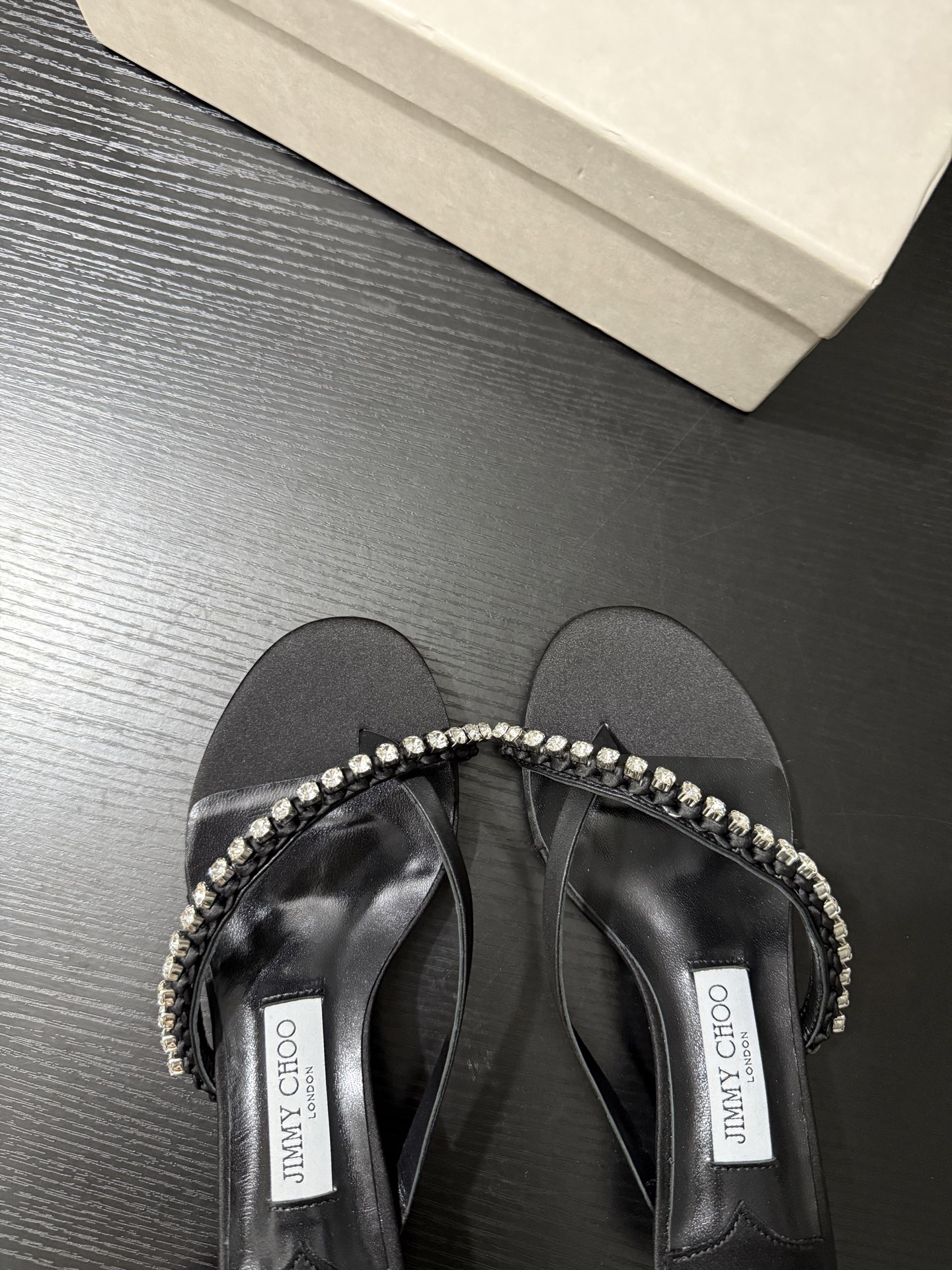 JIMMY CHOO JC  水晶 夹脚高跟 人字拖鞋 女士休闲鞋  女款 3.5CM 黑色B5 DILA35GZM