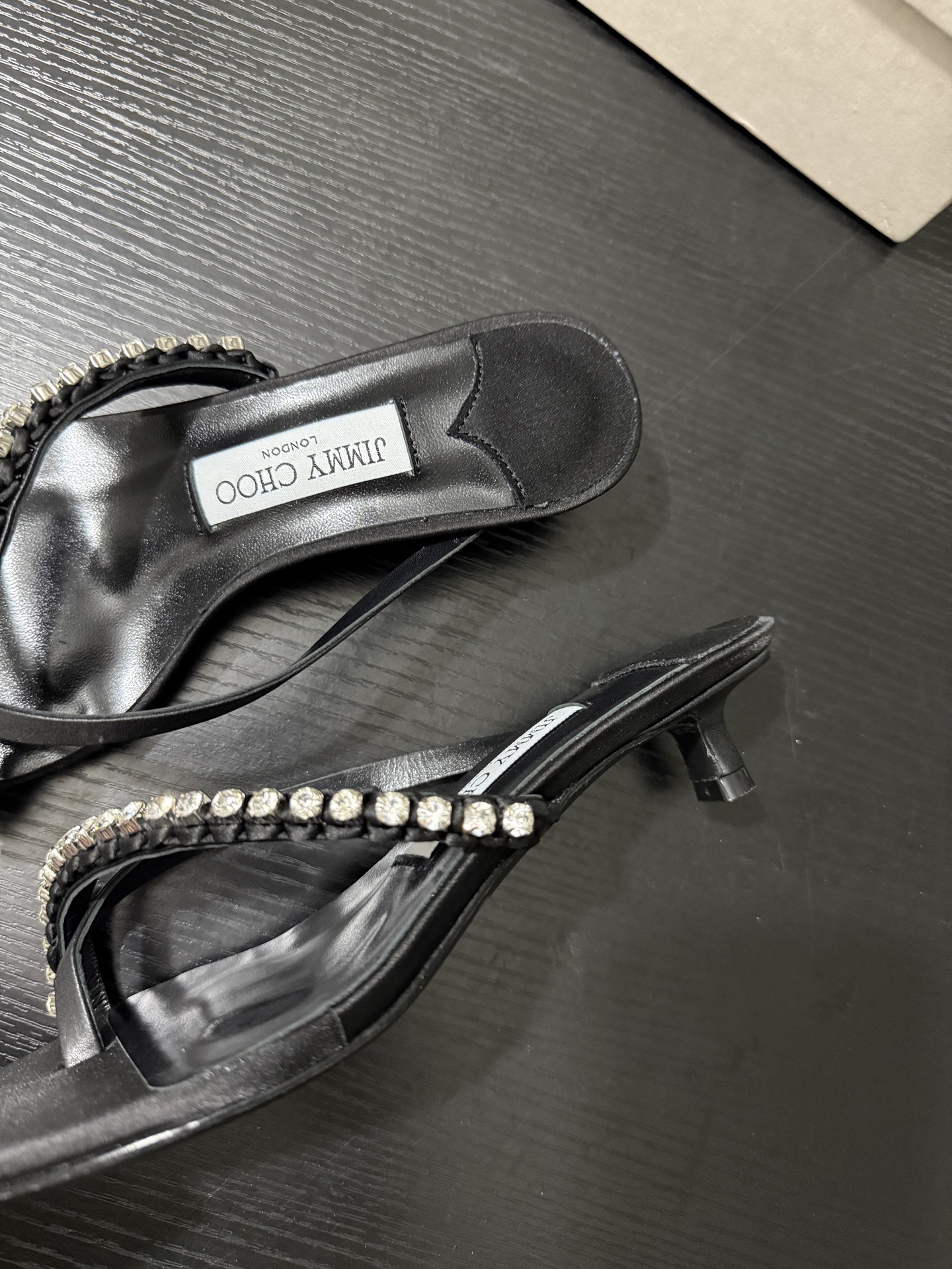 JIMMY CHOO JC  水晶 夹脚高跟 人字拖鞋 女士休闲鞋  女款 3.5CM 黑色B5 DILA35GZM